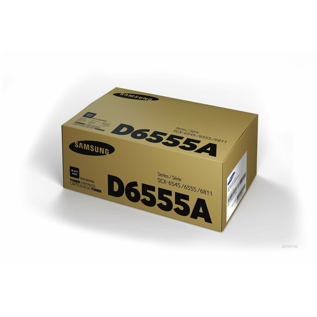 Pudełko z wkładem z tonerem Samsung. Pudełko jest brązowe z czarnym tekstem i białym tłem. Pudełko jest prostokątne.