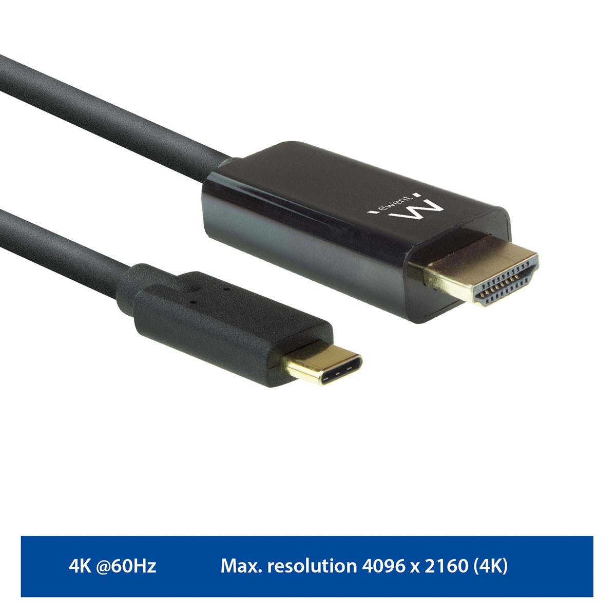 Cavo nero da HDMI a USB-C, con testo in basso che indica la risoluzione 4K @60Hz.