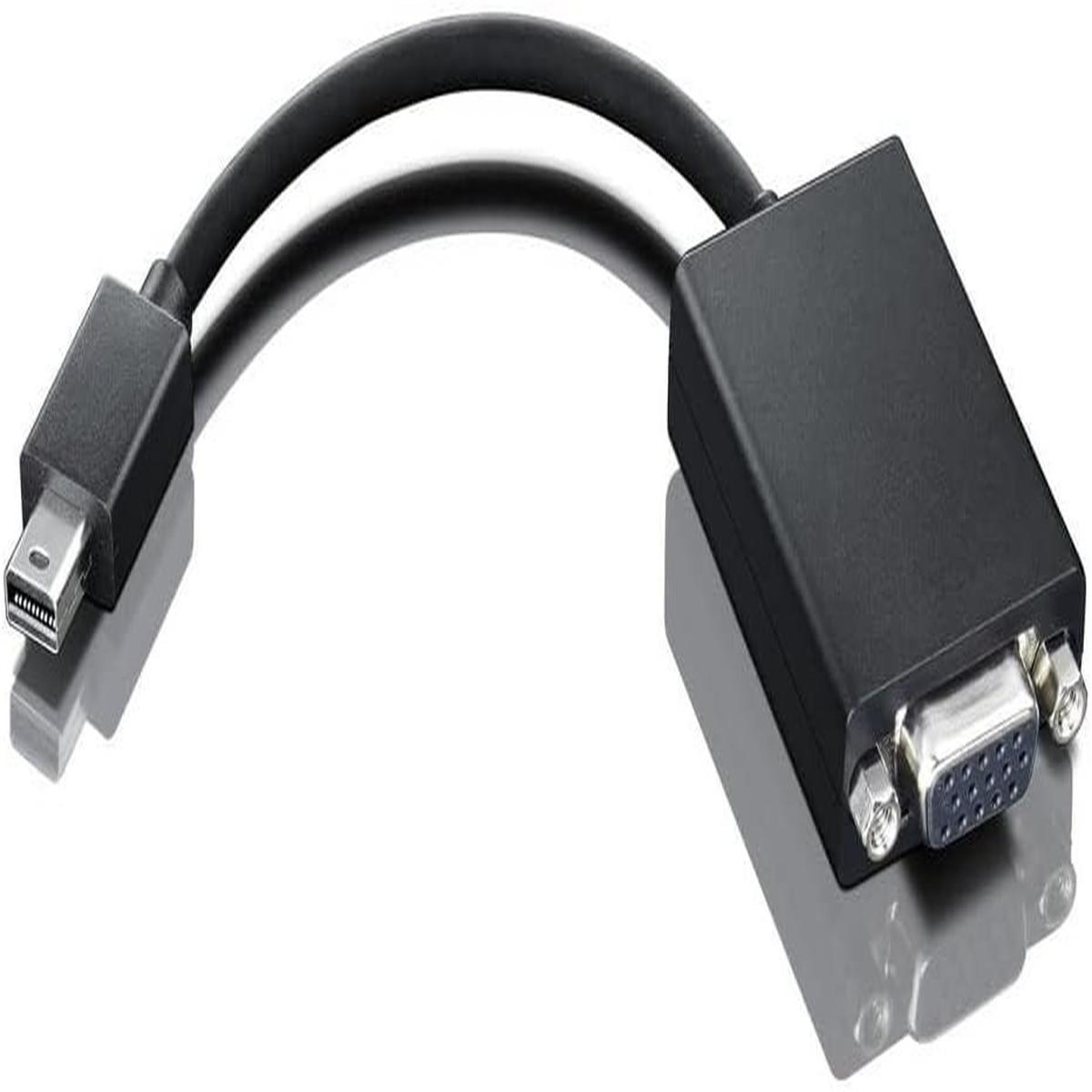 Un cavo adattatore Mini DisplayPort a VGA nero con un convertitore rettangolare nero.