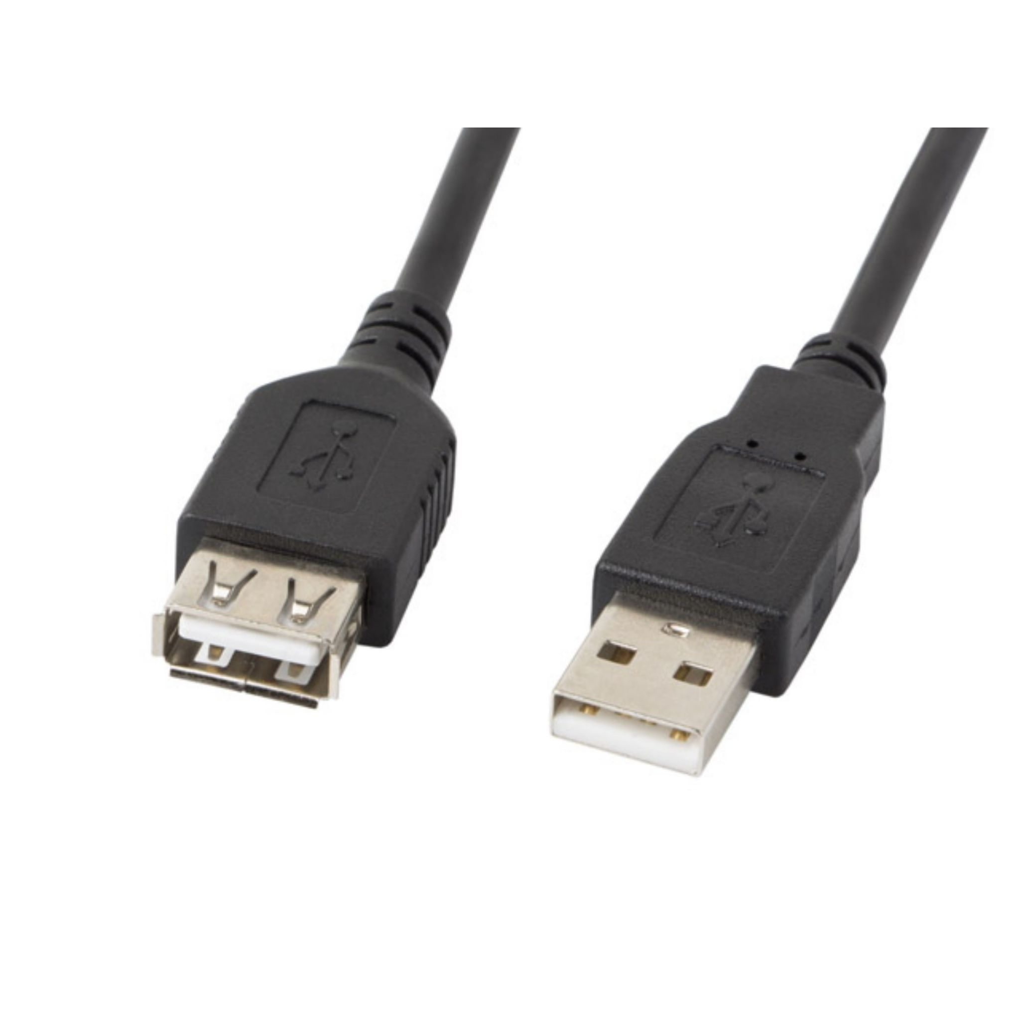 Primo piano dei cavi USB su bianco. Uno è un USB femmina, l'altro è un connettore USB maschio standard.