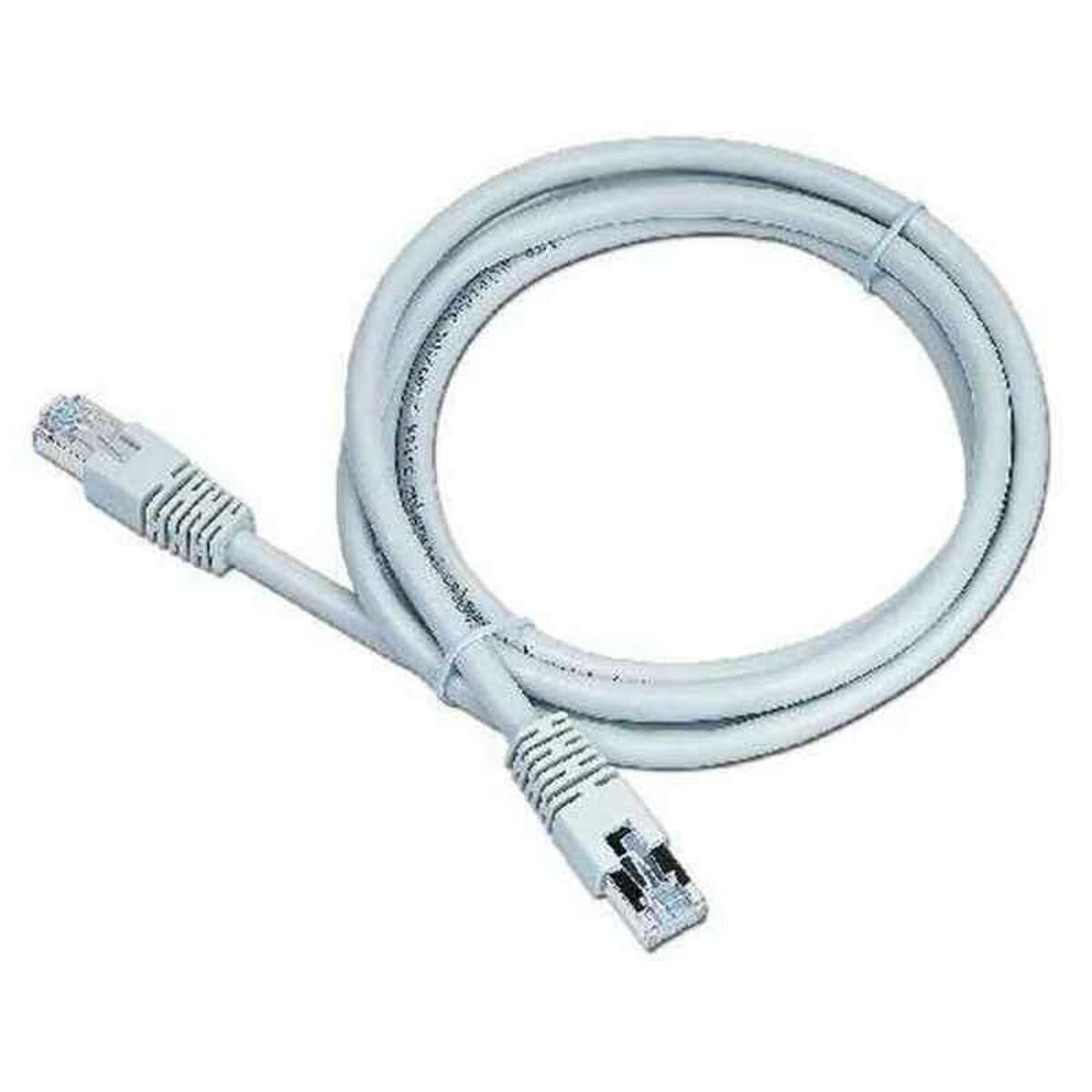 Biały kabel Ethernet, zwinięty, z dwoma złączami na każdym końcu.