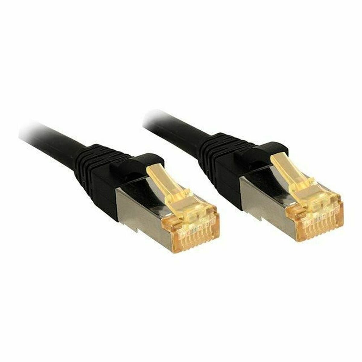 Deux câbles Ethernet noirs avec des connecteurs jaunes sont présentés.