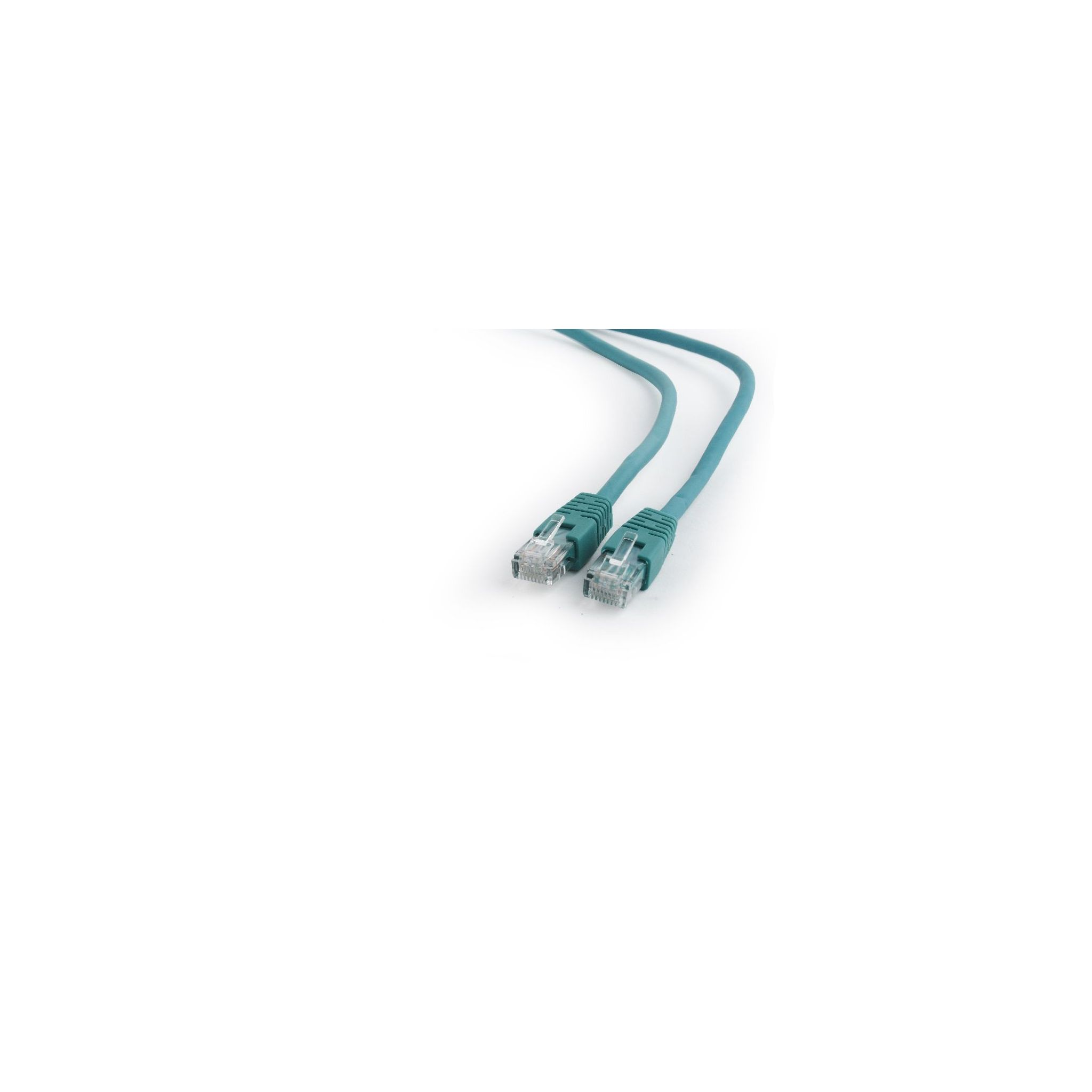 Dos cables Ethernet turquesa con conectores grises sobre fondo blanco.