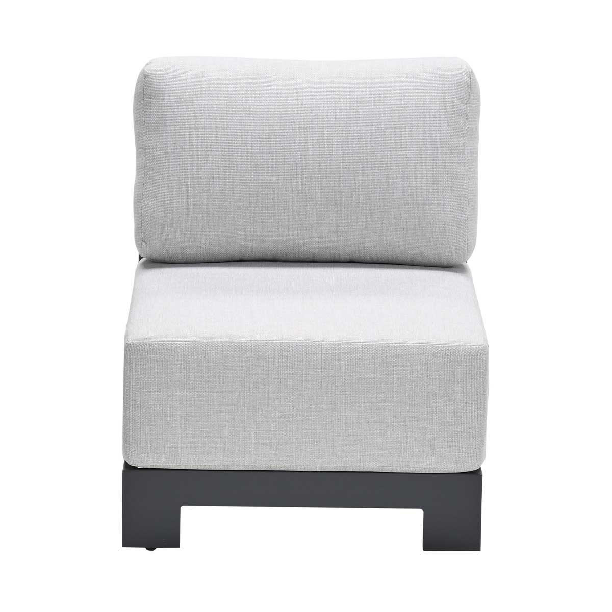 Light gray upholstered chair, dark gray base, white background.