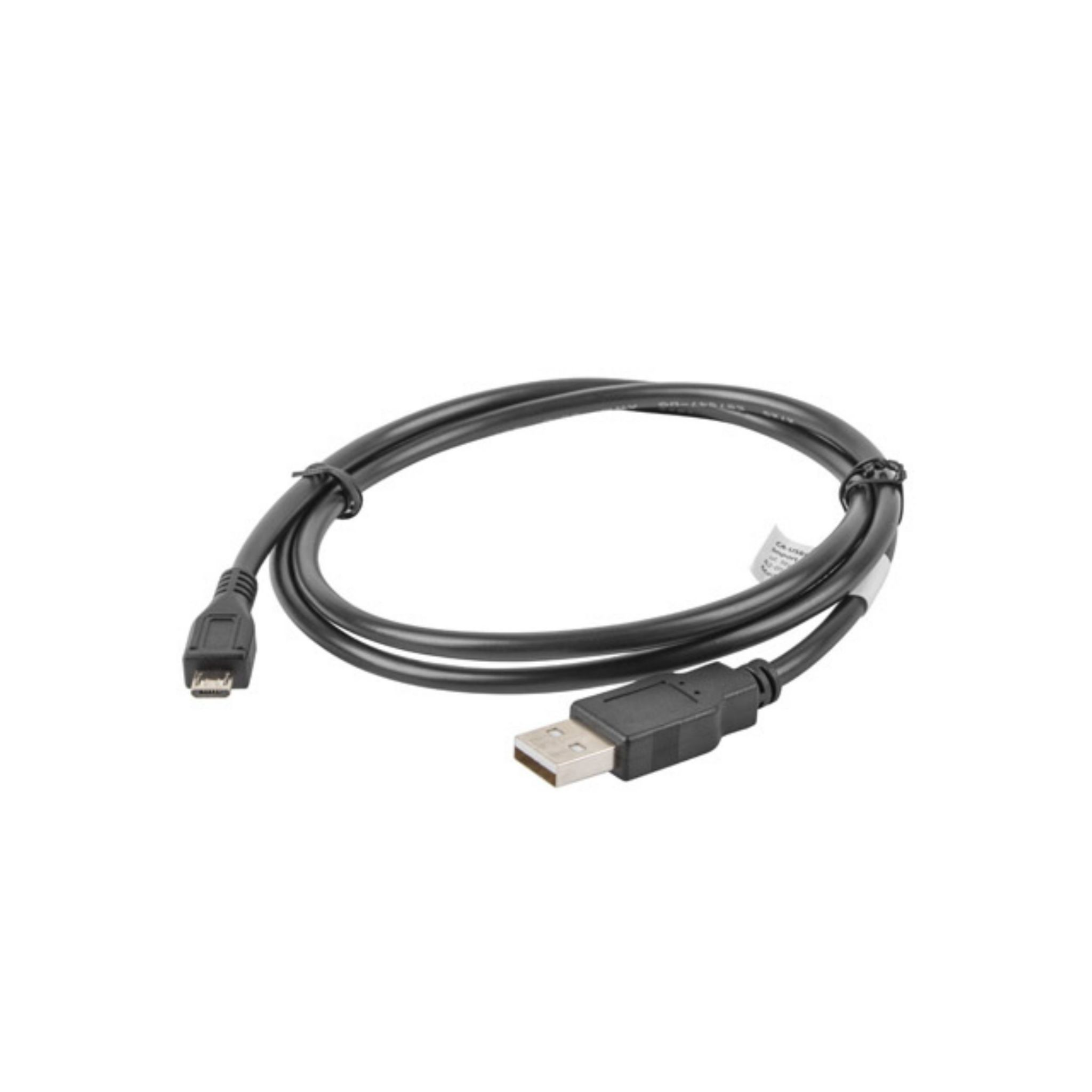 Un cavo USB nero con connettore USB-A e micro-USB.