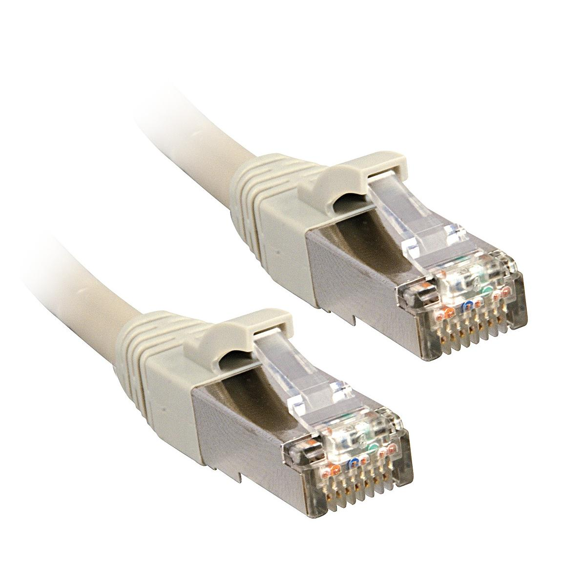 Deux câbles réseau avec connecteurs beiges sur fond blanc.