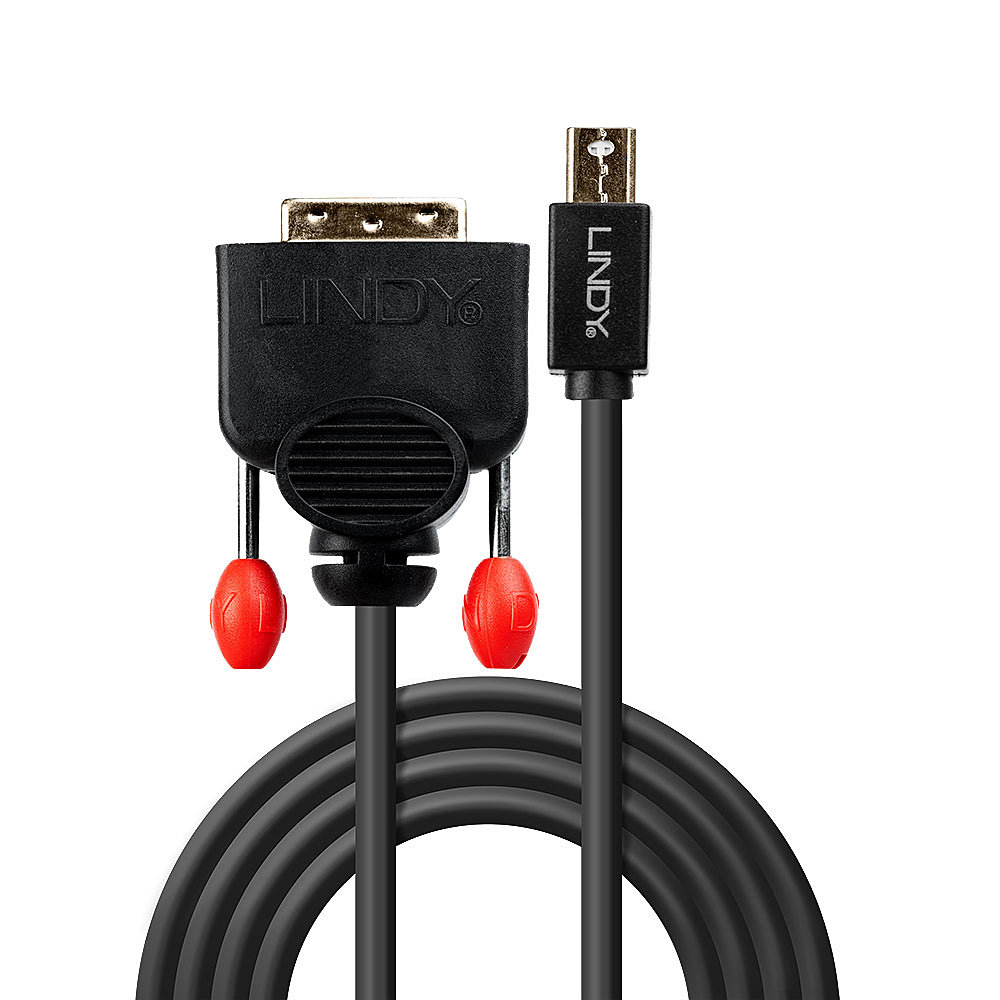 Un cable negro con conector dorado y extremos rojos.