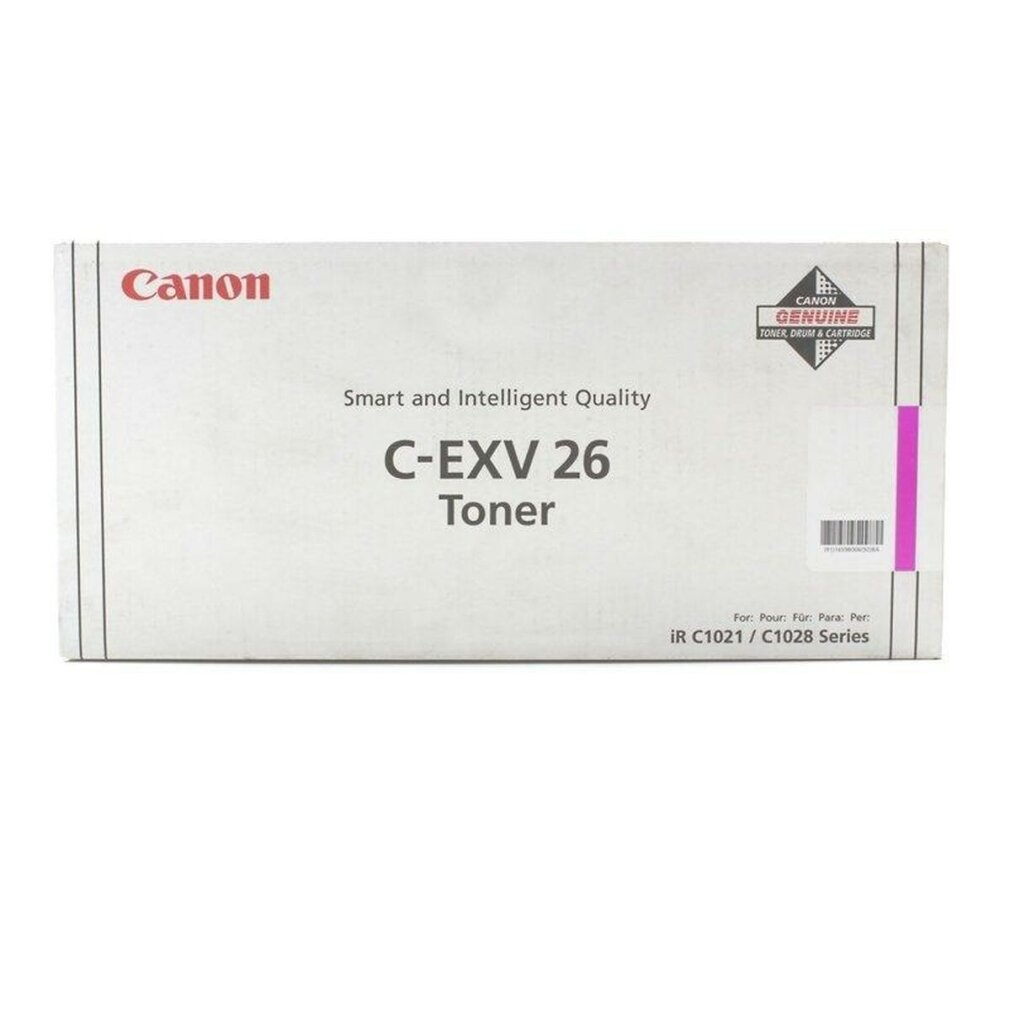 Caja de cartucho de tóner Canon C-EXV 26 con texto sobre fondo blanco.