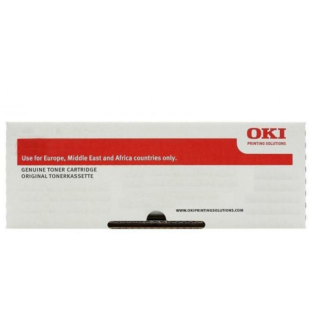 OKI tonercartridge doos met tekst op een witte achtergrond.