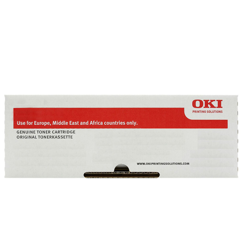 OKI tonercartridge doos met tekst op een witte achtergrond.