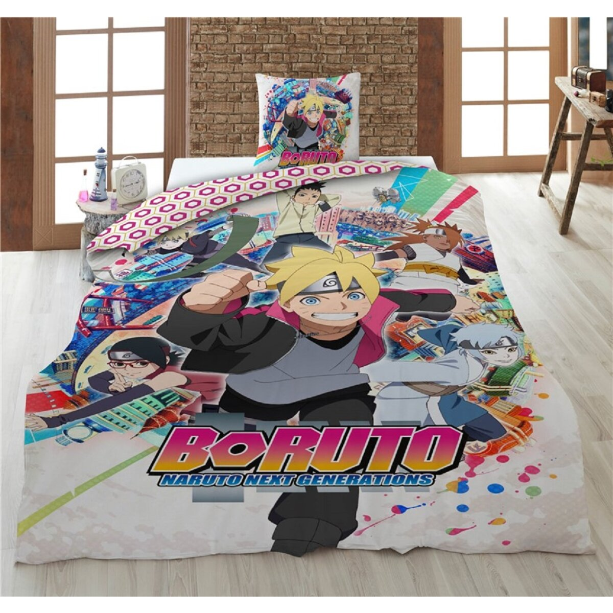 Boruto Naruto Bettwäsche-Set mit mehreren Charakteren. Mit Boruto und den Worten "Boruto Naruto Next Generations".
