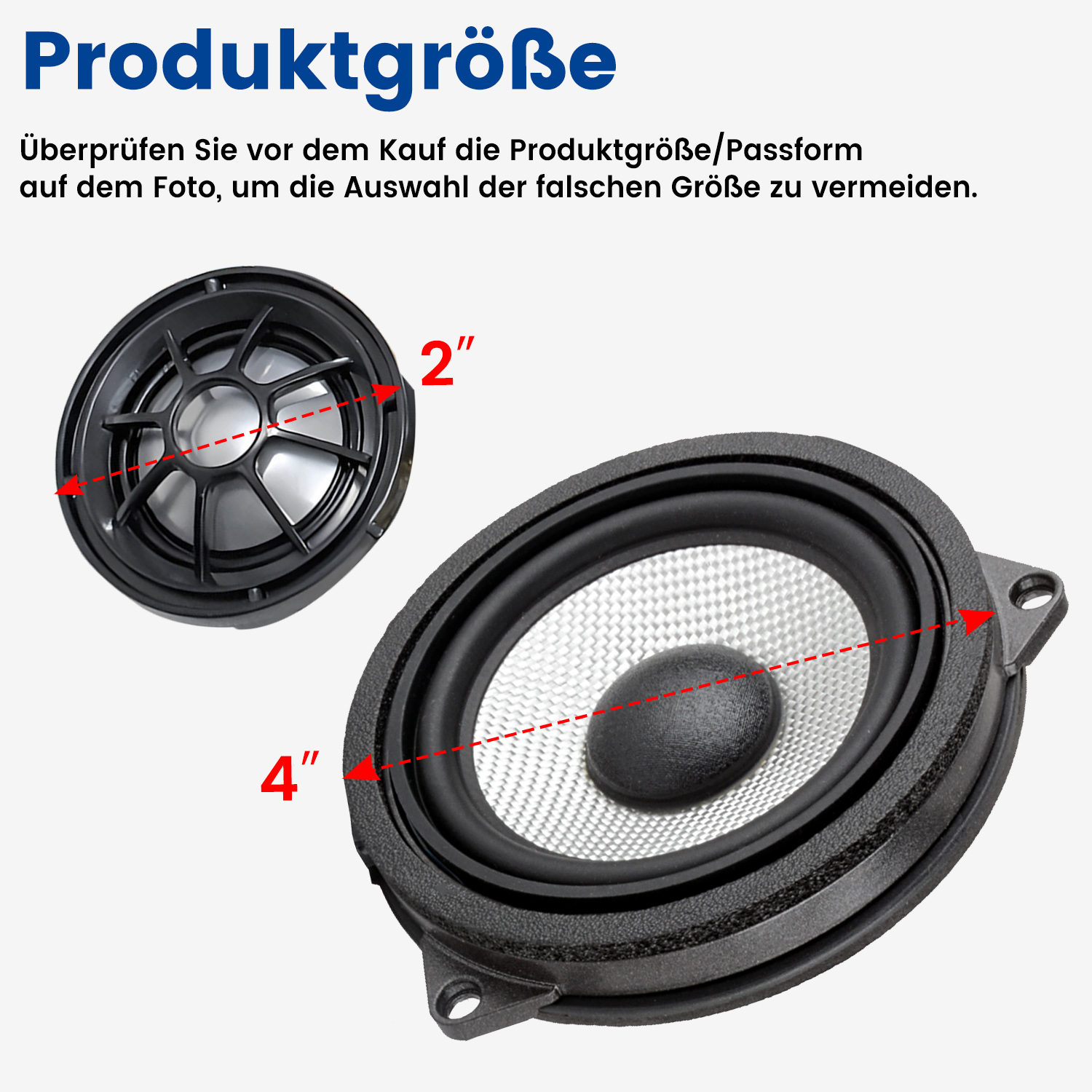 Bild zeigt einen Lautsprecher mit Abmessungen von 4 Zoll und 2 Zoll.