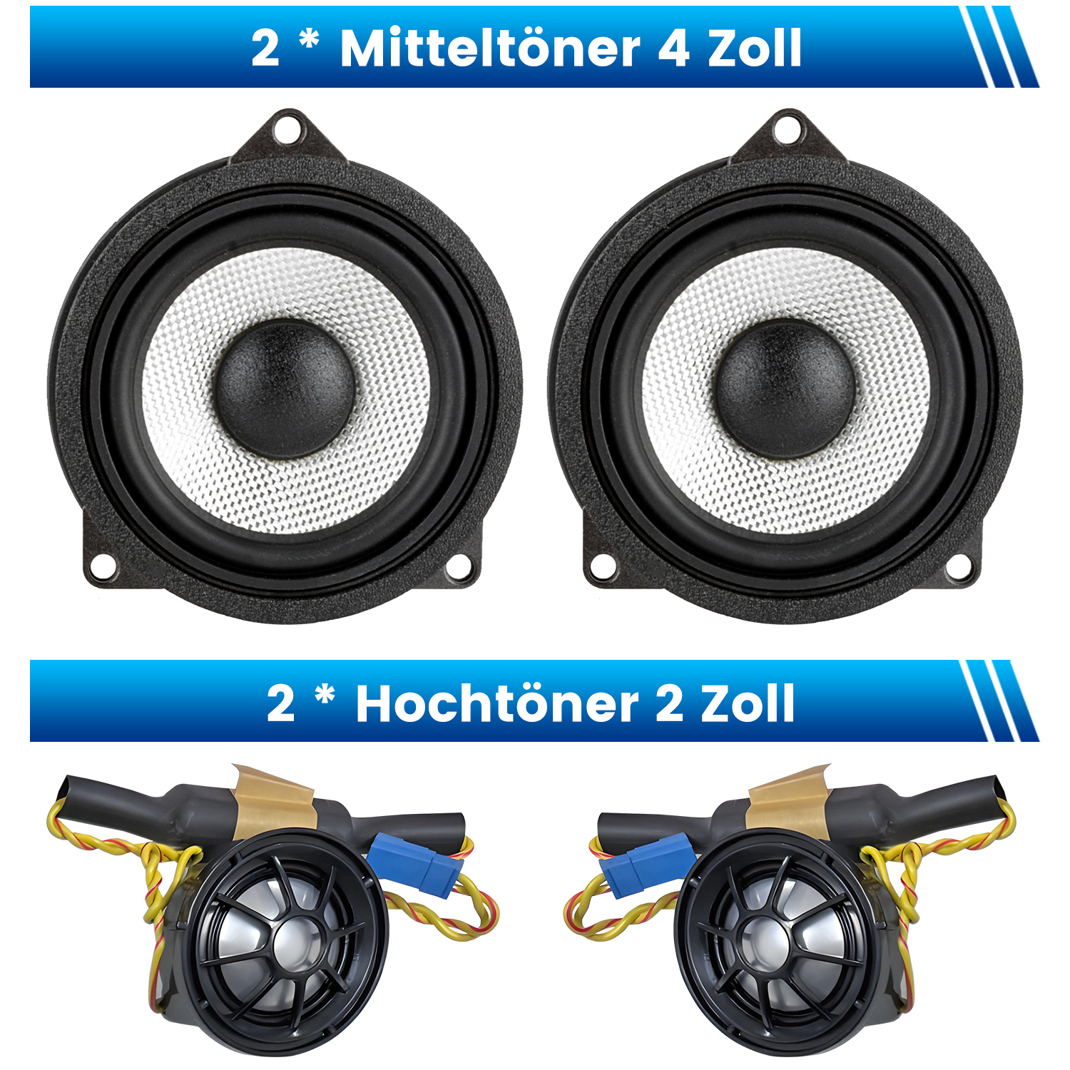 Bild von zwei Lautsprechern und zwei Hochtönern.