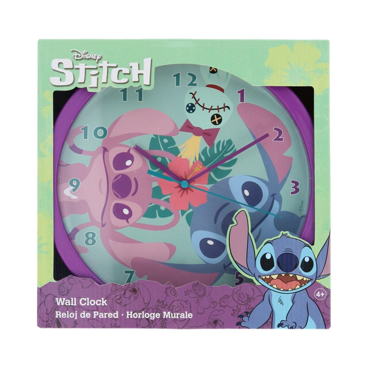 Uhr mit Stitch und Angel aus Lilo & Stitch. In einer Box. Stitch-Grafik auf der Vorderseite.