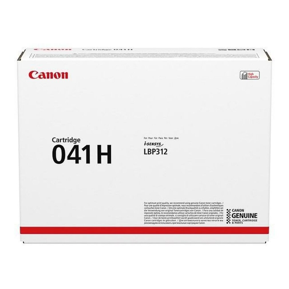 Canon 041H toner kartuş kutusu. Kutu kırmızı ve beyazdır ve Canon logosu vardır.