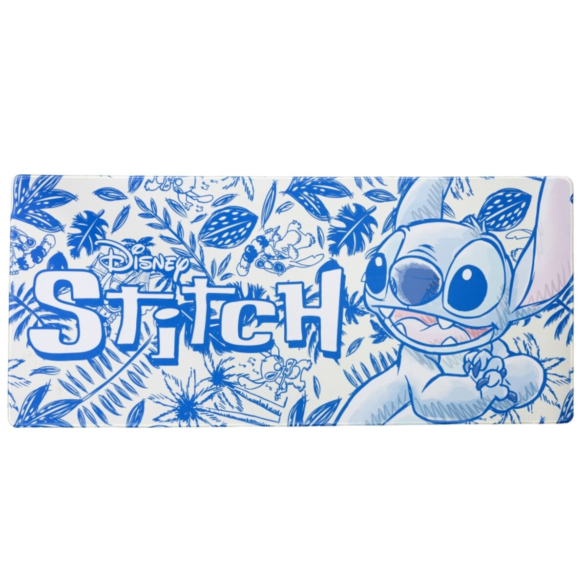 Ein Disney Stitch Mousepad mit blau-weißem Blumenmuster und dem Stitch-Charakter.
