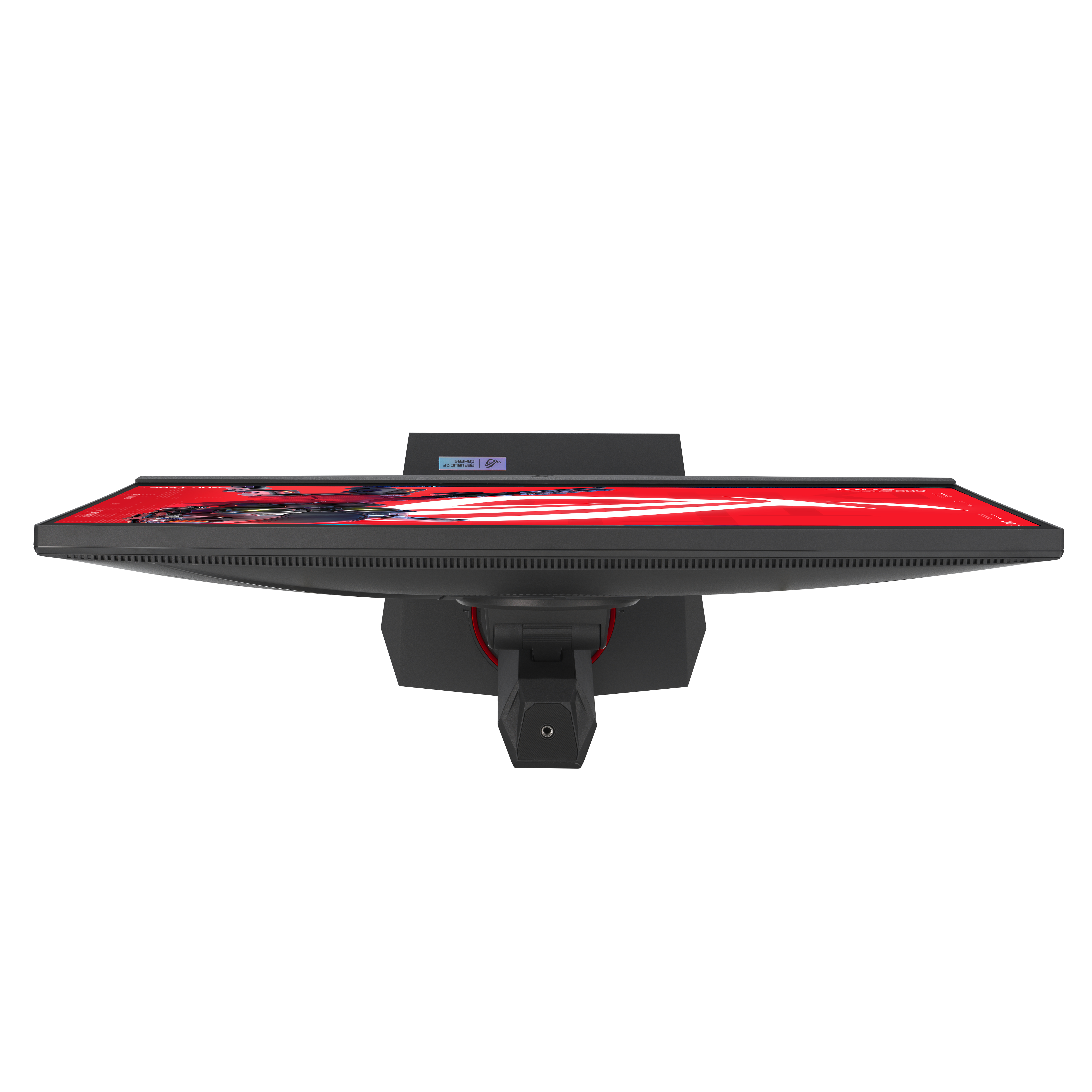 Zdjęcie z góry czarnego monitora do gier z czerwonym ekranem.