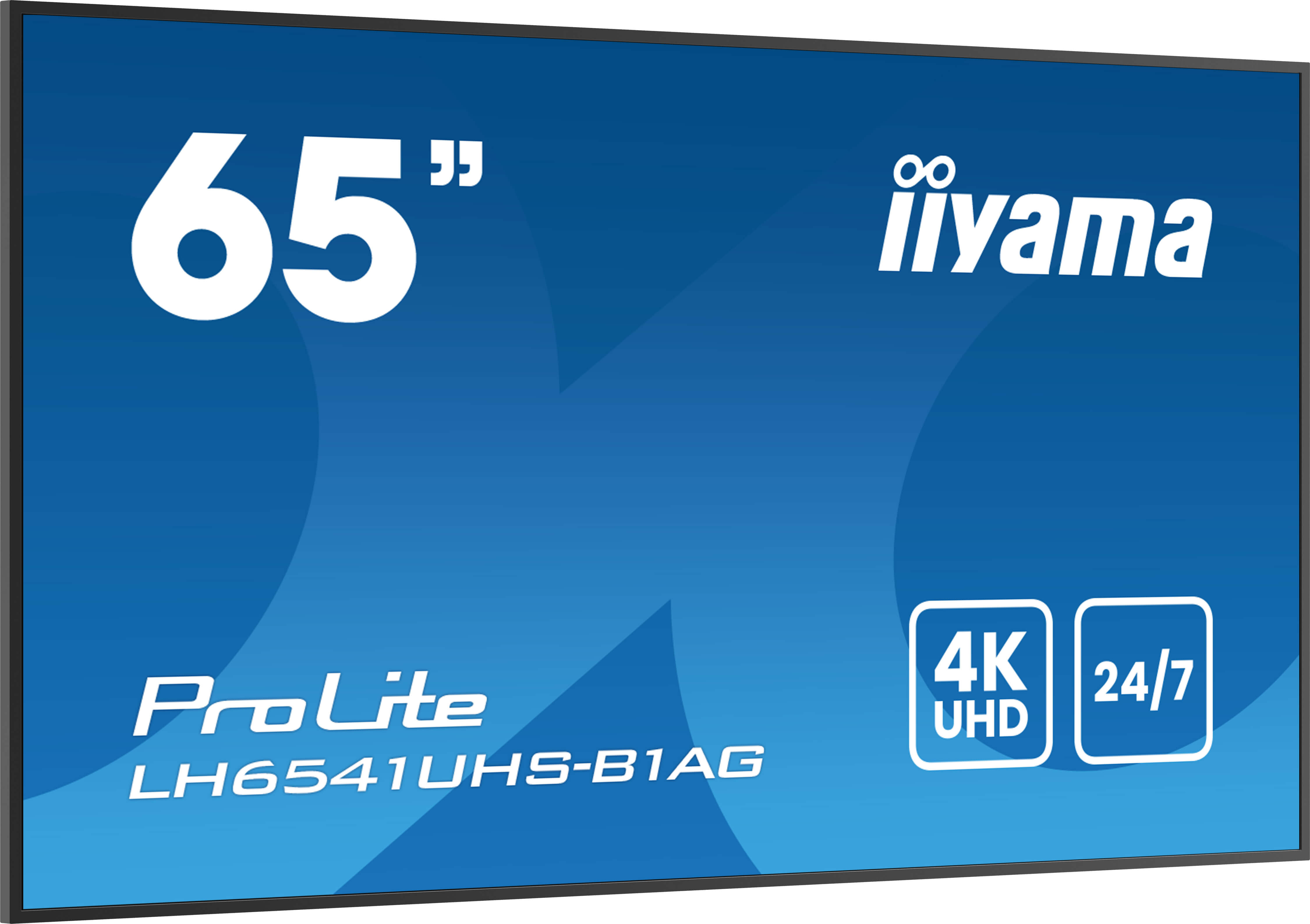Ekran telewizora z marką Iiyama i modelem ProLite LH6541UHS-B1AG. Posiada logo '4K UHD' i '24/7'.