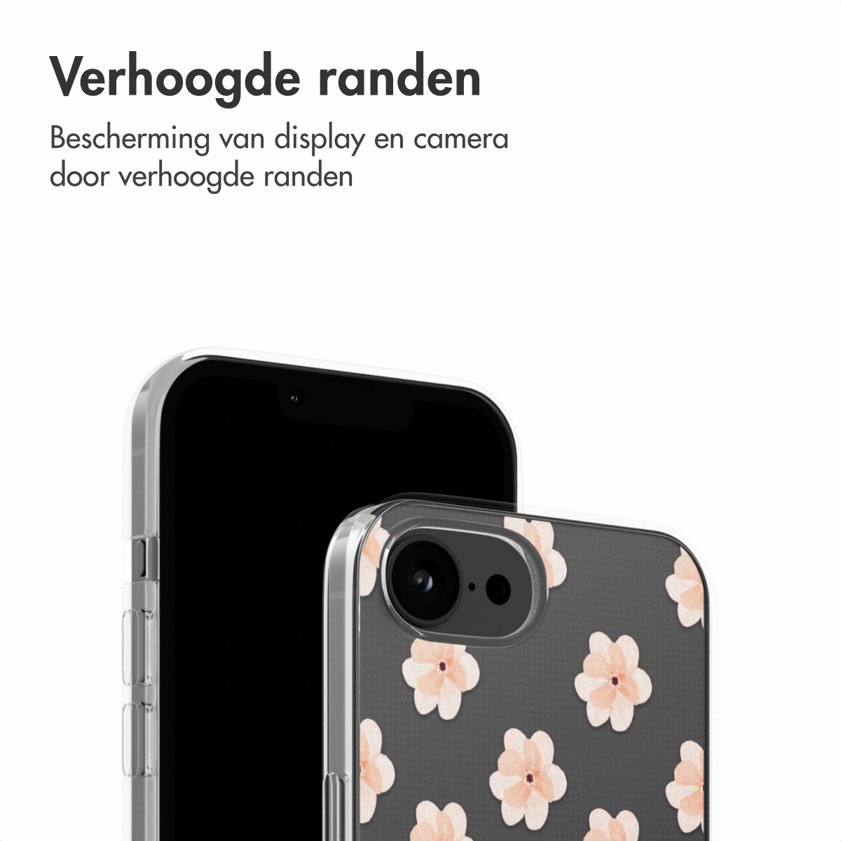 Ein Telefon in einer transparenten Hülle mit einem Blumendesign.