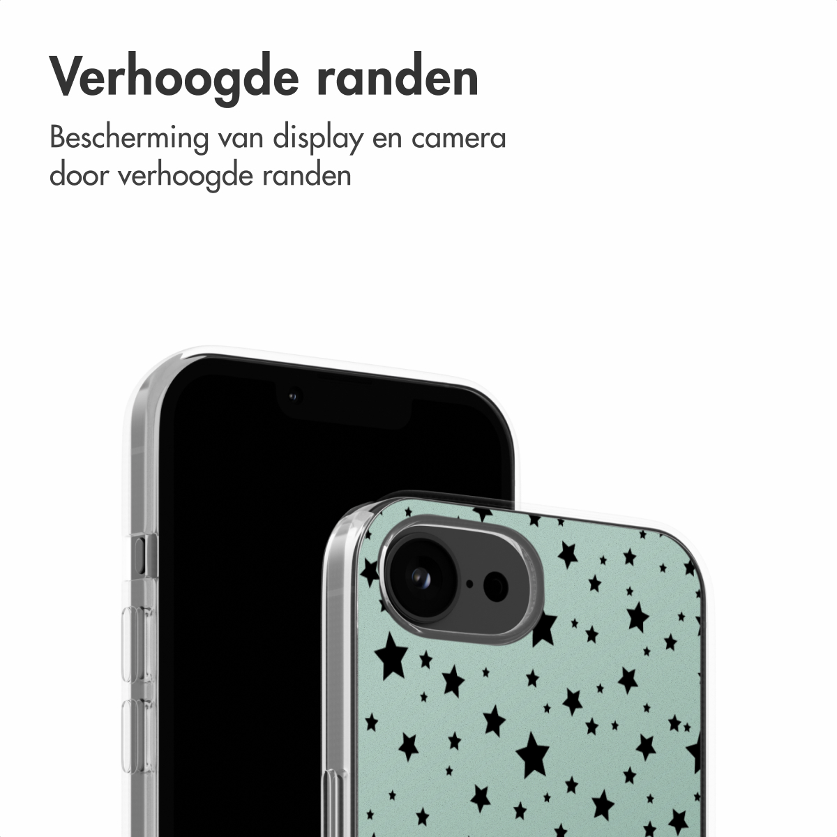 Zwei Telefone, eines schwarz und eines mit schwarzem Sternmuster. Die Handyhülle wird gezeigt.