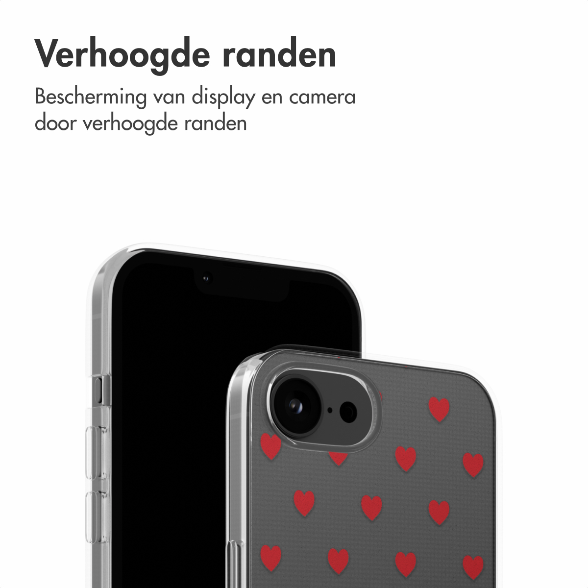 Zwei Telefone, eines schwarz und eines mit roten Herzen. Die Handyhülle wird gezeigt.