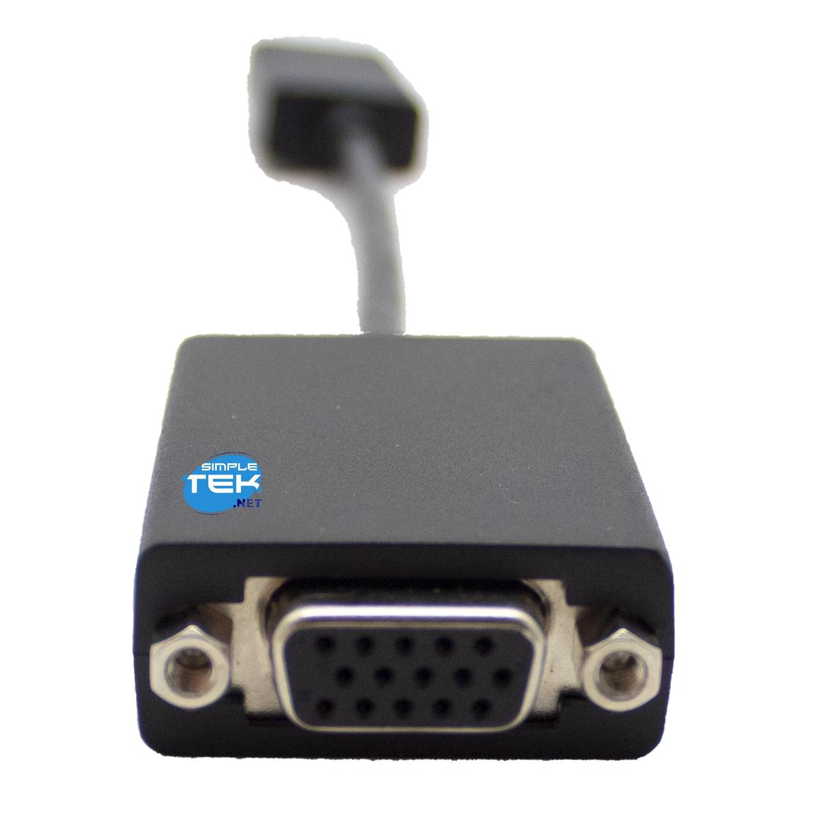 Gros plan d'un adaptateur Simple Tek noir avec un logo bleu et un connecteur VGA.