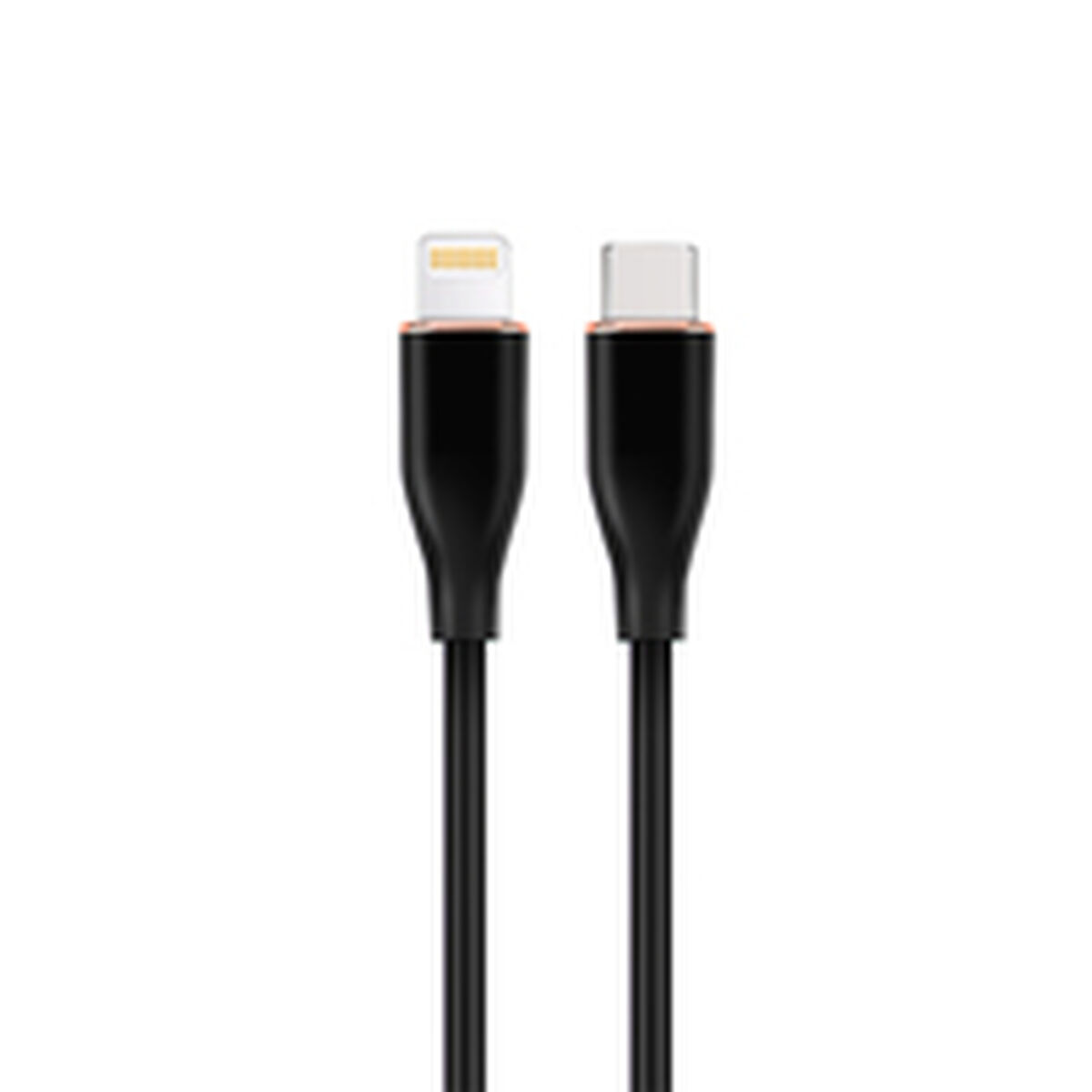 Dos cables de carga negros. Un conector Lightning y otro USB-C.