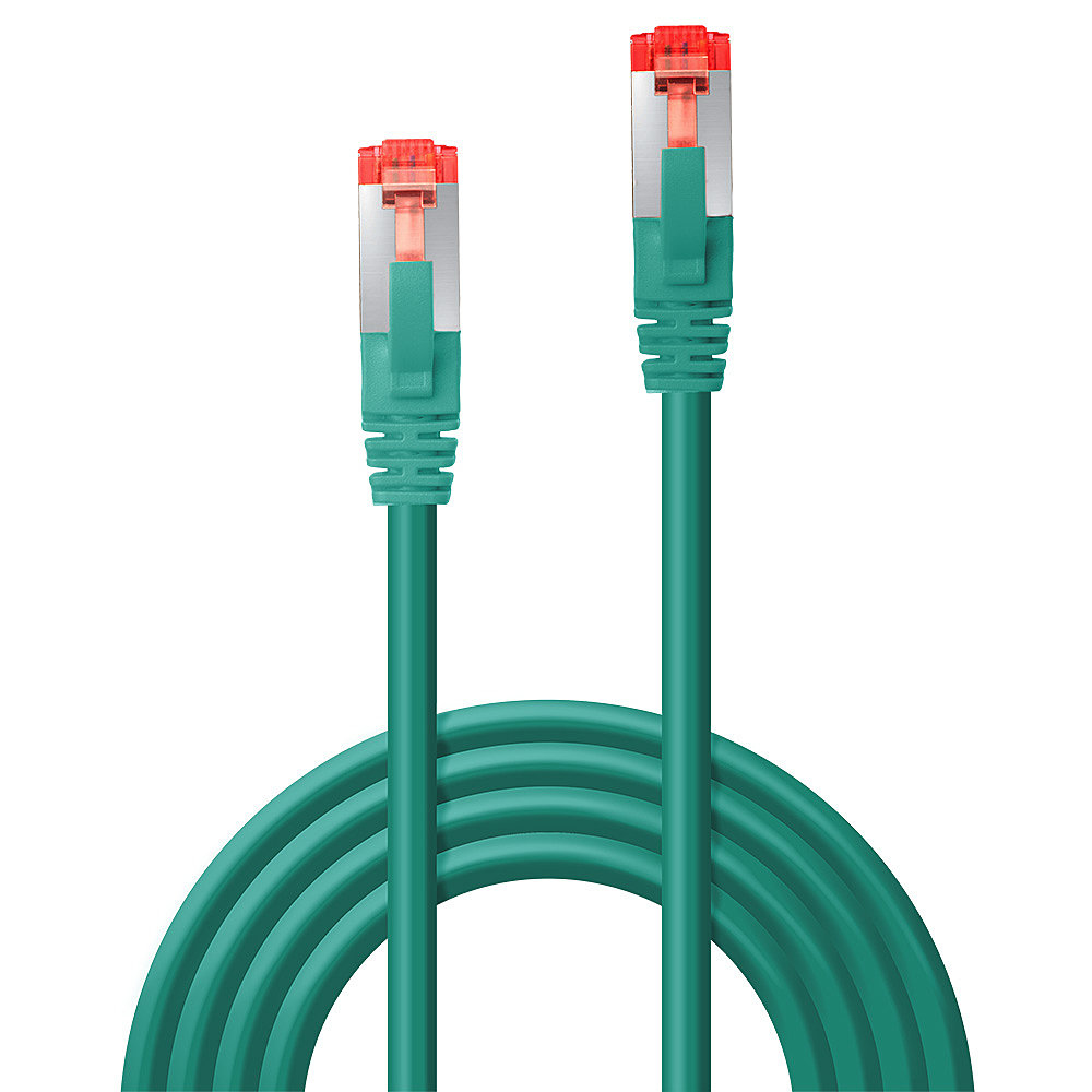 Deux câbles Ethernet bleu sarcelle avec des connecteurs en plastique transparent sont sur un fond blanc.