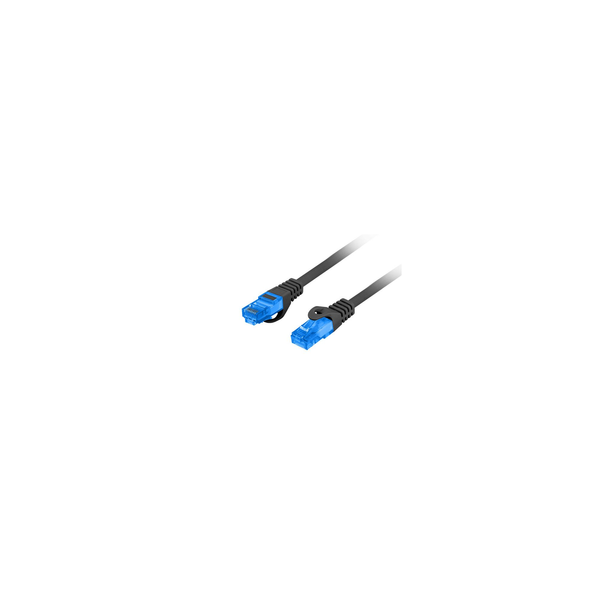 Dos cables de red negros con conectores azules.