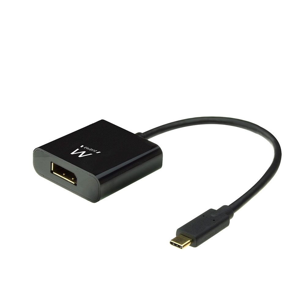 Un adattatore nero da USB-C a USB-A. Ha una porta USB-A e un connettore USB-C, isolato su bianco.