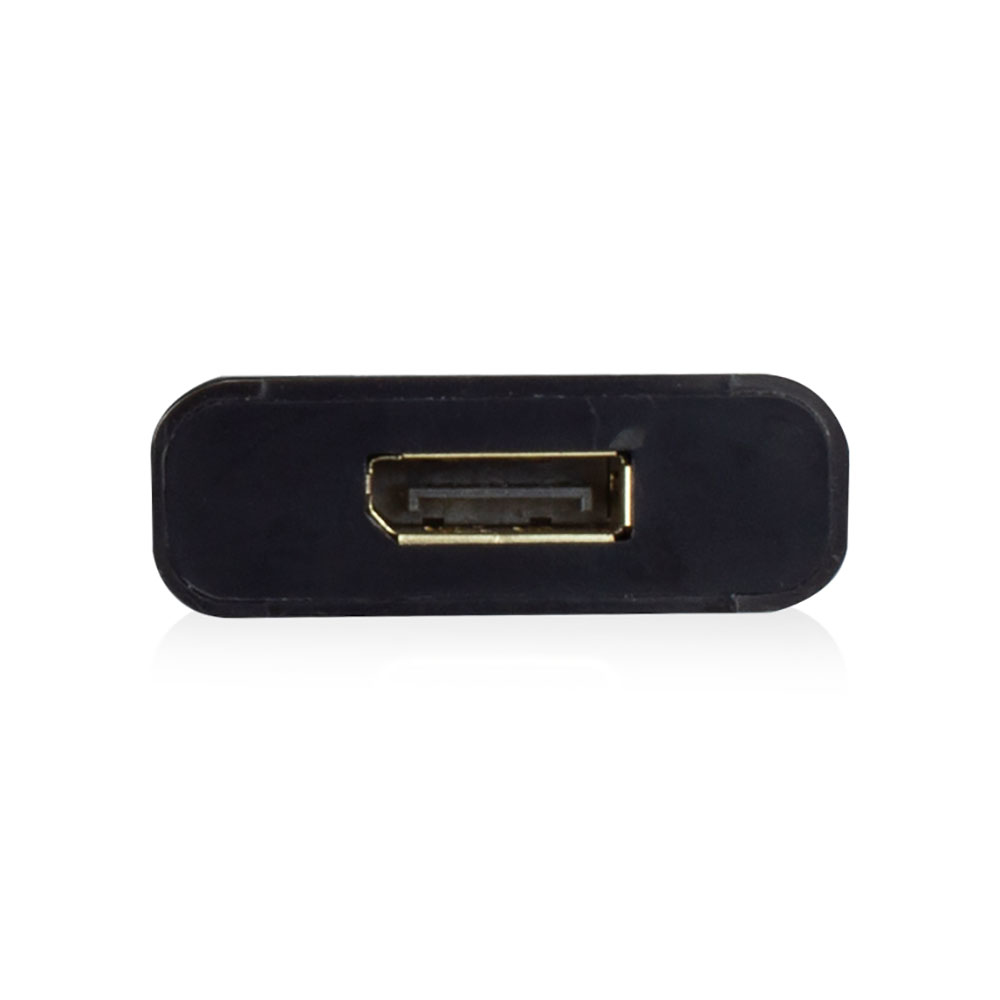 Un adattatore da USB-A a USB-C nero. La porta USB-A è visibile. Sfondo bianco semplice.