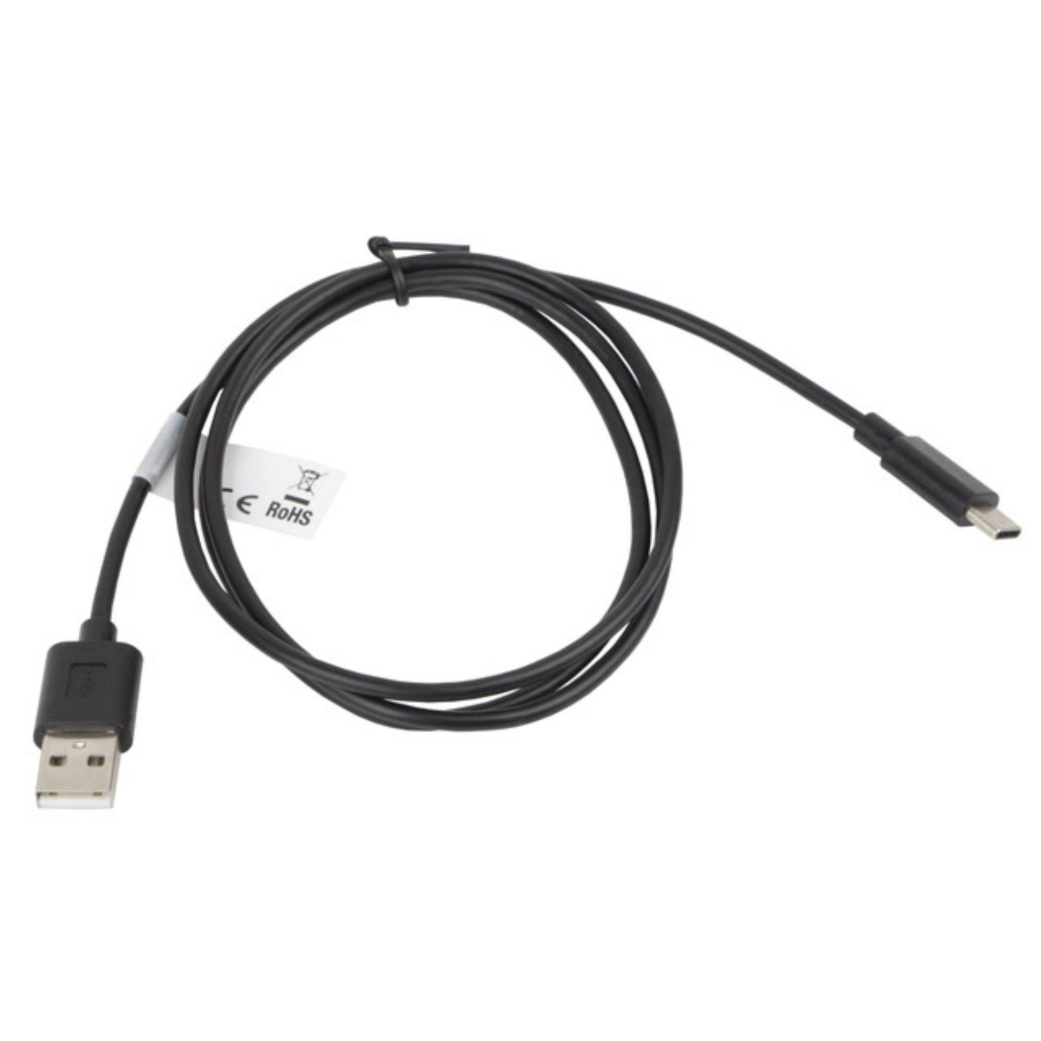 Cavo USB nero con un connettore USB-A a un'estremità e un connettore USB-C all'altra.