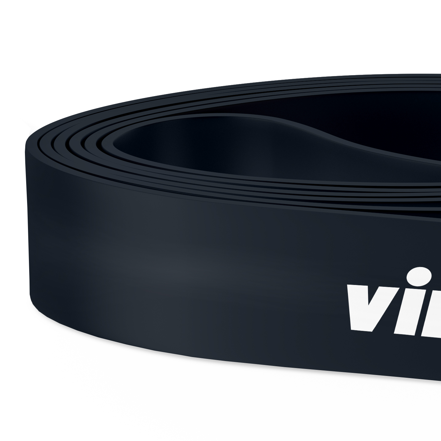 Nahaufnahme eines schwarzen Widerstandsbandes mit dem teilweise sichtbaren Wort 'virtufit' auf weißem Hintergrund.