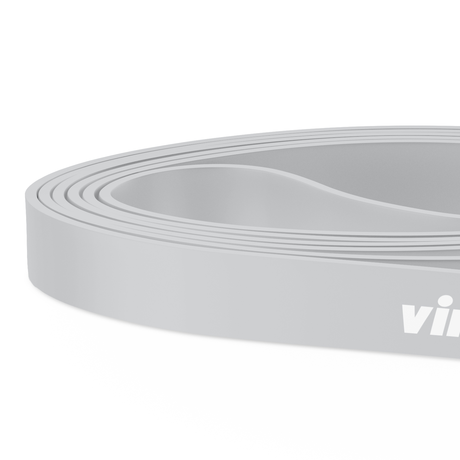 Nahaufnahme eines grauen Widerstandsbandes mit dem Markennamen 'virtufit'. Das Band ist aufgerollt.