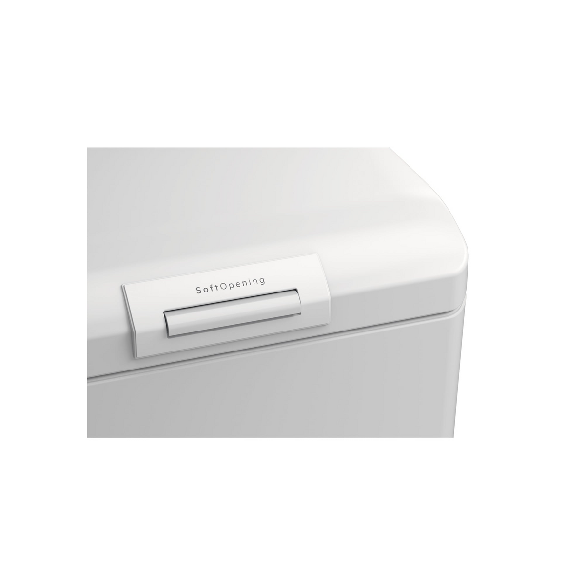 Białe urządzenie z uchwytem oznaczonym 'Soft Opening' na pokrywie.