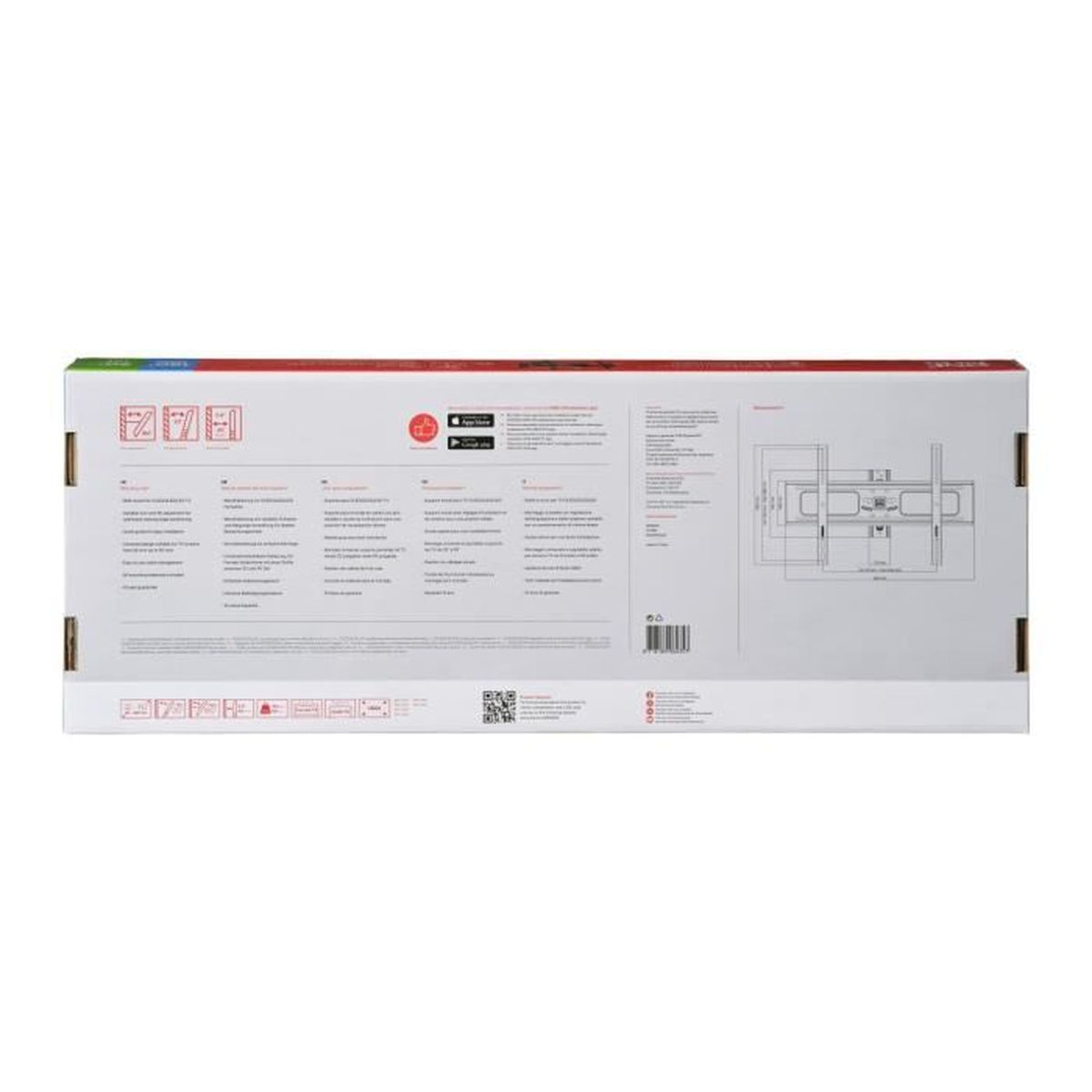 Box mit Text und Diagrammen. Die Box ist weiß mit blauen und grünen Details. Es ist eine Produktverpackung.