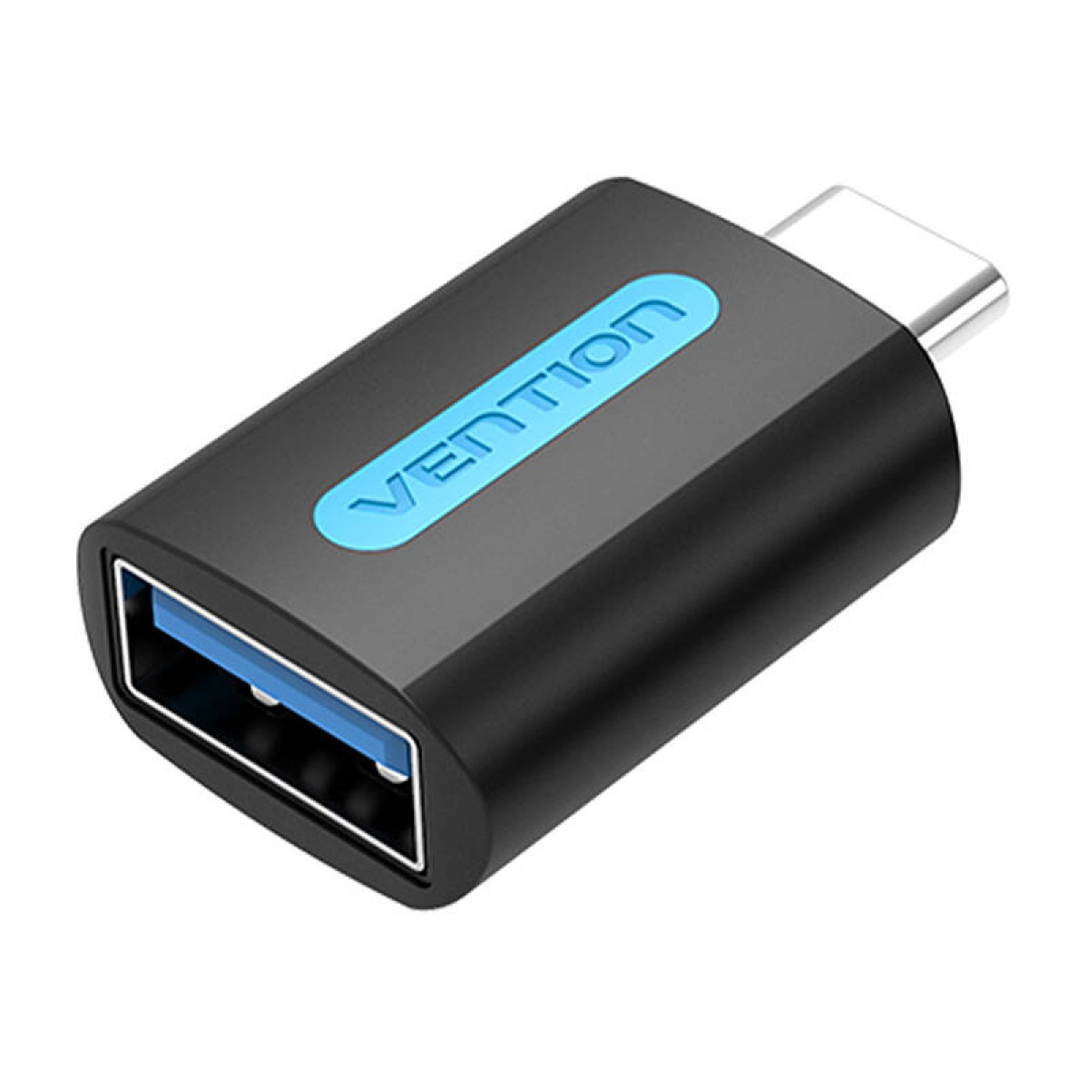 Adaptador USB-C negro con logo 'VENTION' azul, fondo blanco.