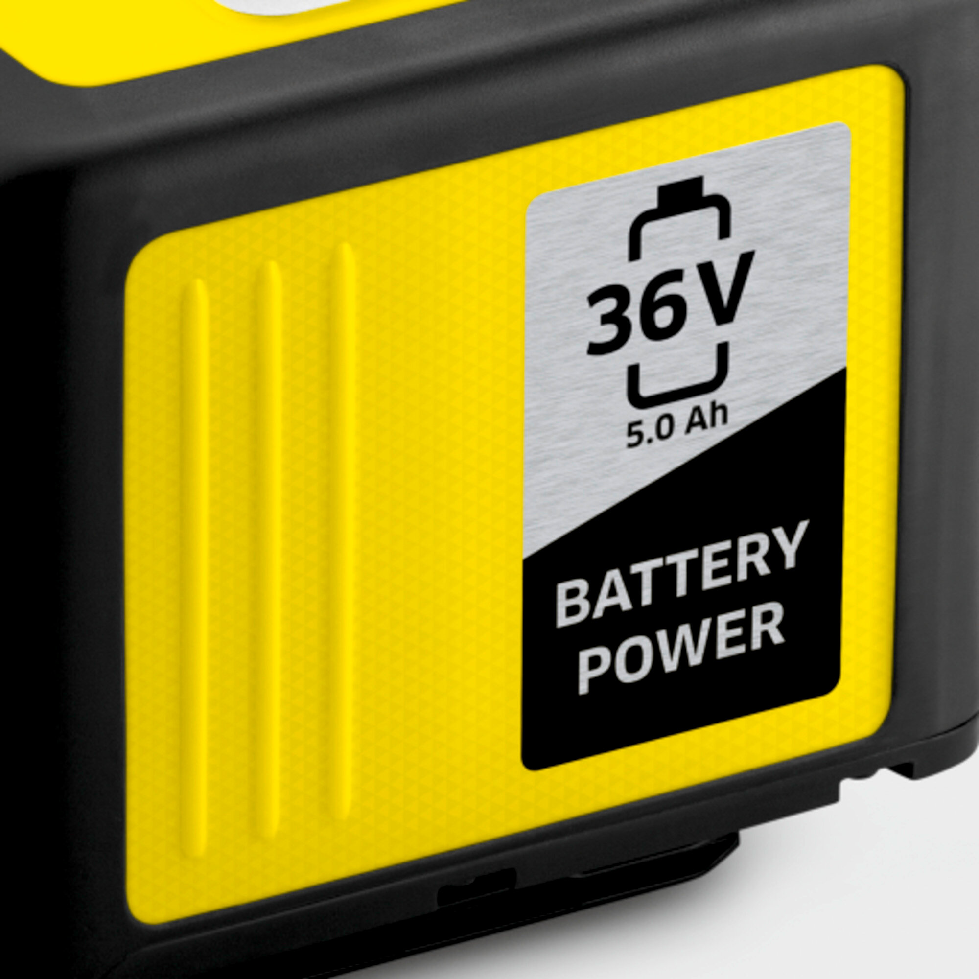 Czarny i żółty akumulator ma białą etykietę z napięciem, pojemnością i napisem 'BATTERY POWER'.