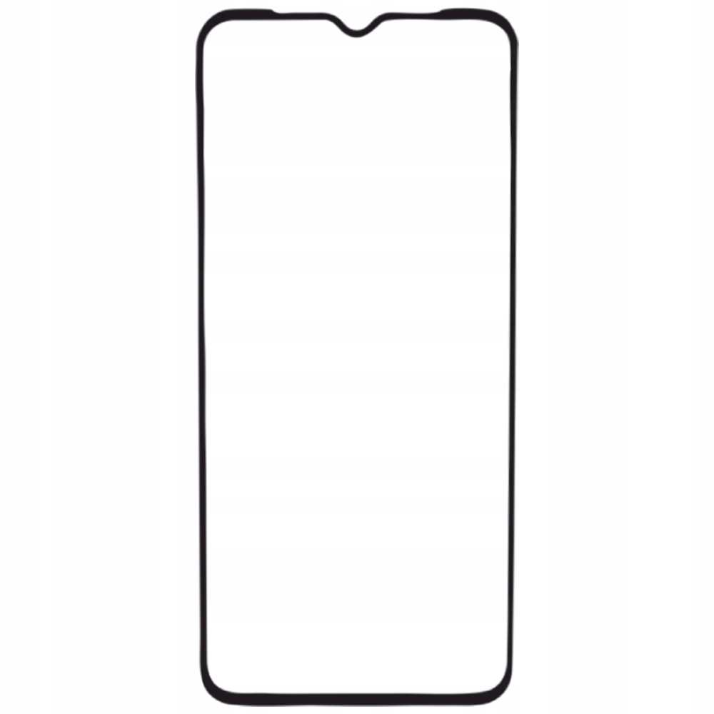 Przezroczysta folia ochronna na ekran telefonu z wcięciem na górze na aparat, na białym tle.