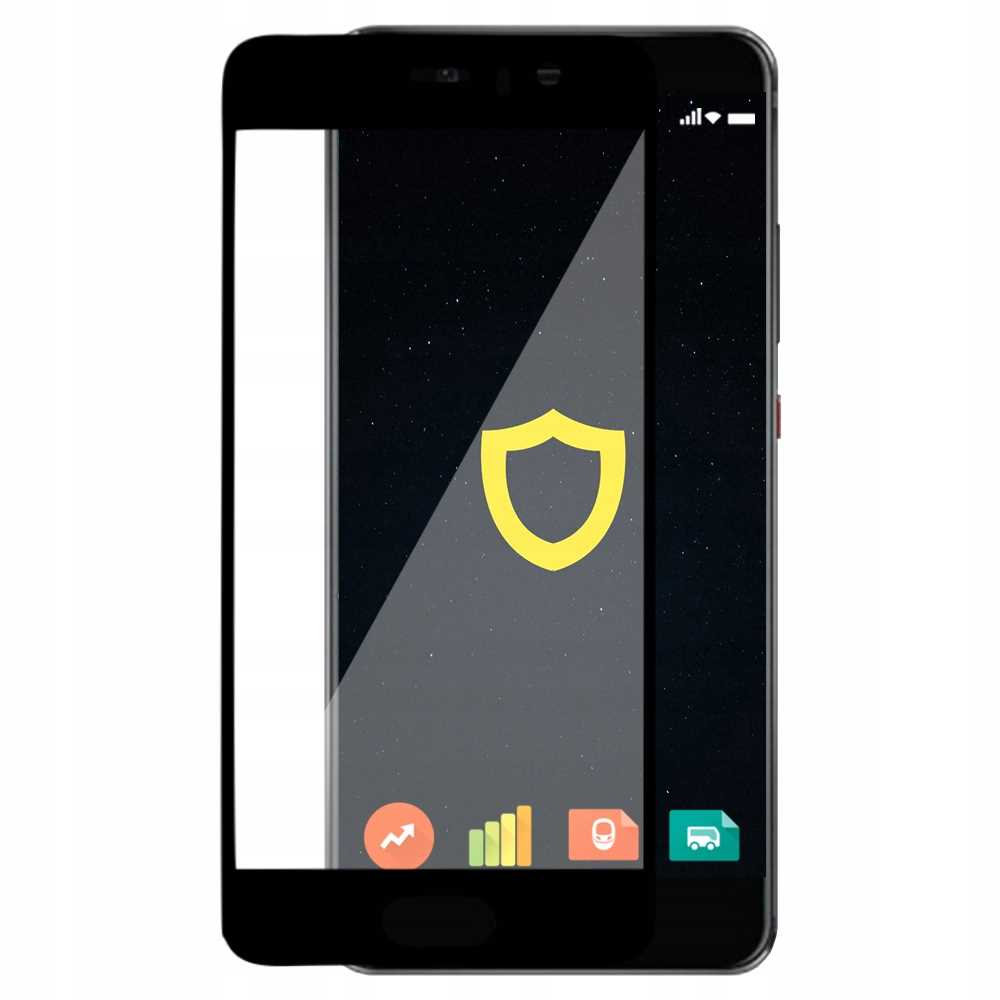 Smartfon z ochroną ekranu. Ekran wyświetla ikonę tarczy.