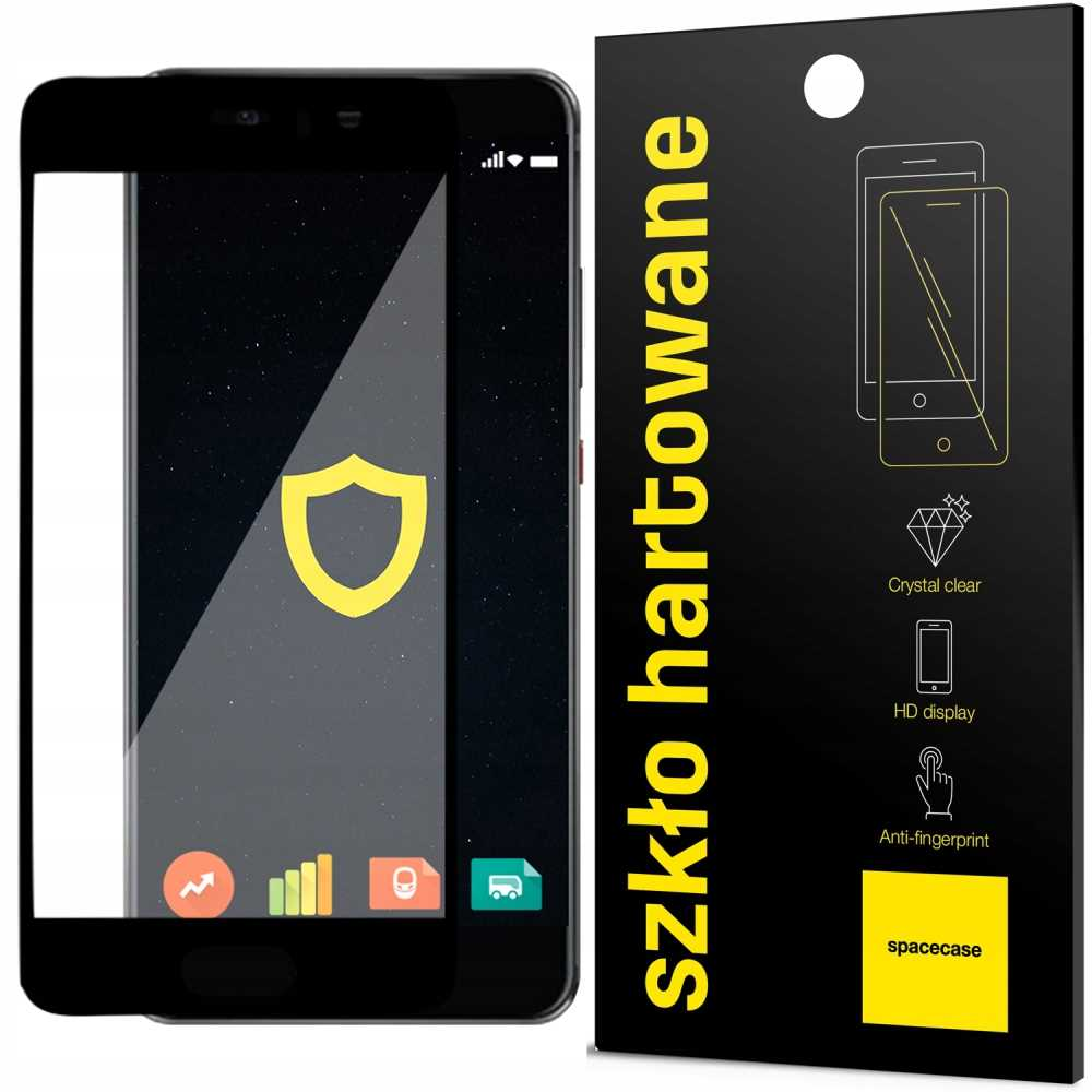 Smartfon z nałożonym ochraniaczem ekranu. Ekran wyświetla żółtą tarczę na tle gwiazd.