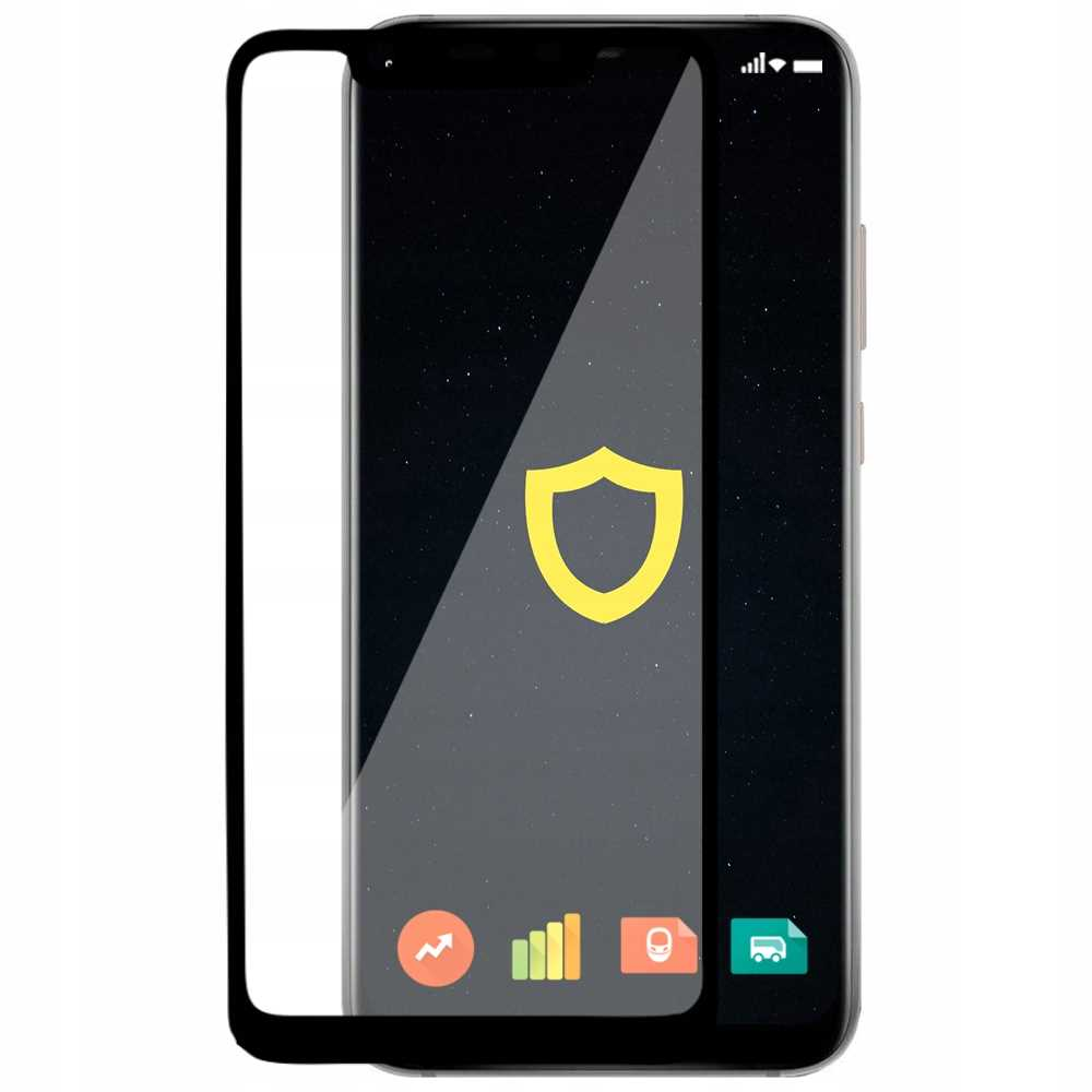 Ochraniacz ekranu na telefonie. Ikona tarczy. Aplikacje widoczne na telefonie.