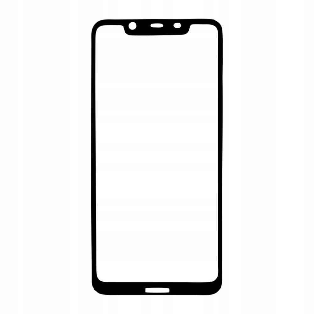 Przezroczysta osłona ekranu do telefonu, z wcięciem u góry i zaokrągloną dolną krawędzią.