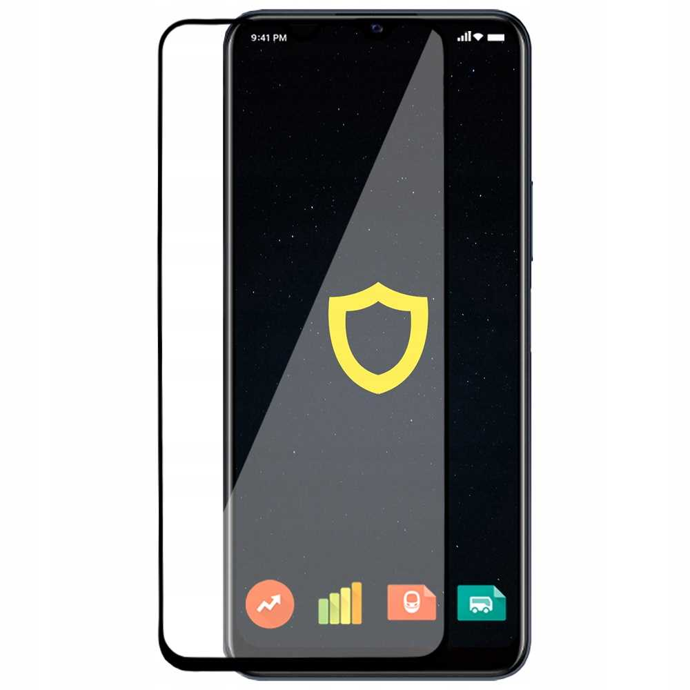 Ochraniacz ekranu na telefonie. Ikona tarczy. Aplikacje widoczne na telefonie.