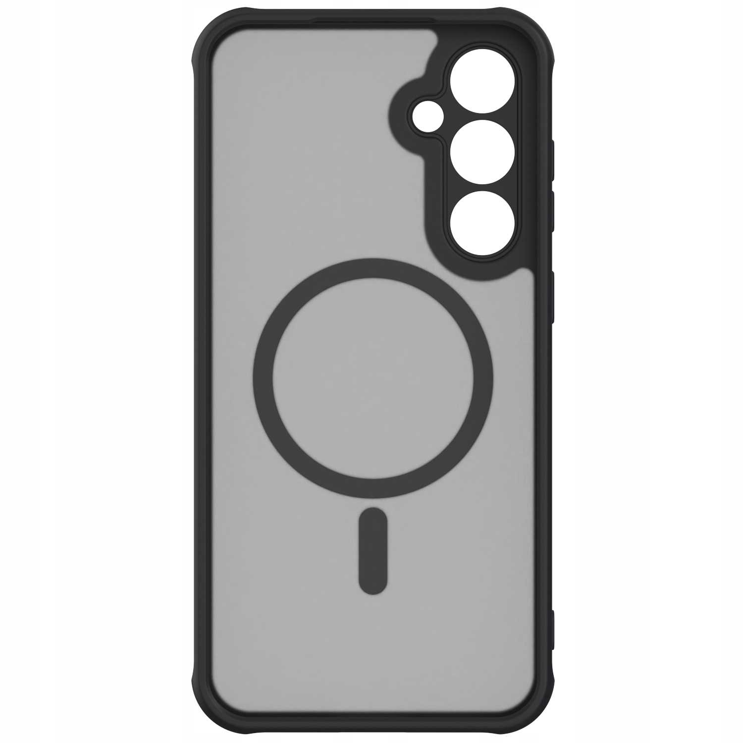 Czarne etui na telefon z okrągłym magnesem i trzema obiektywami aparatu.