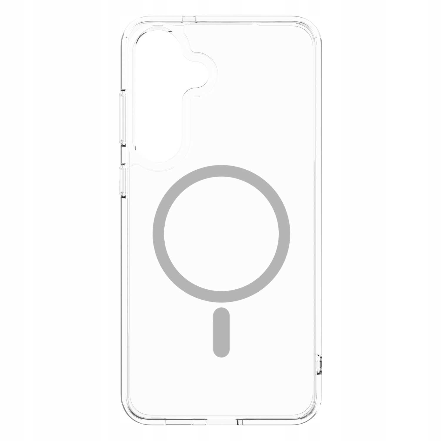 Przezroczyste etui na telefon z magnetycznym pierścieniem. Etui jest przezroczyste. Jest odizolowane na białym tle.