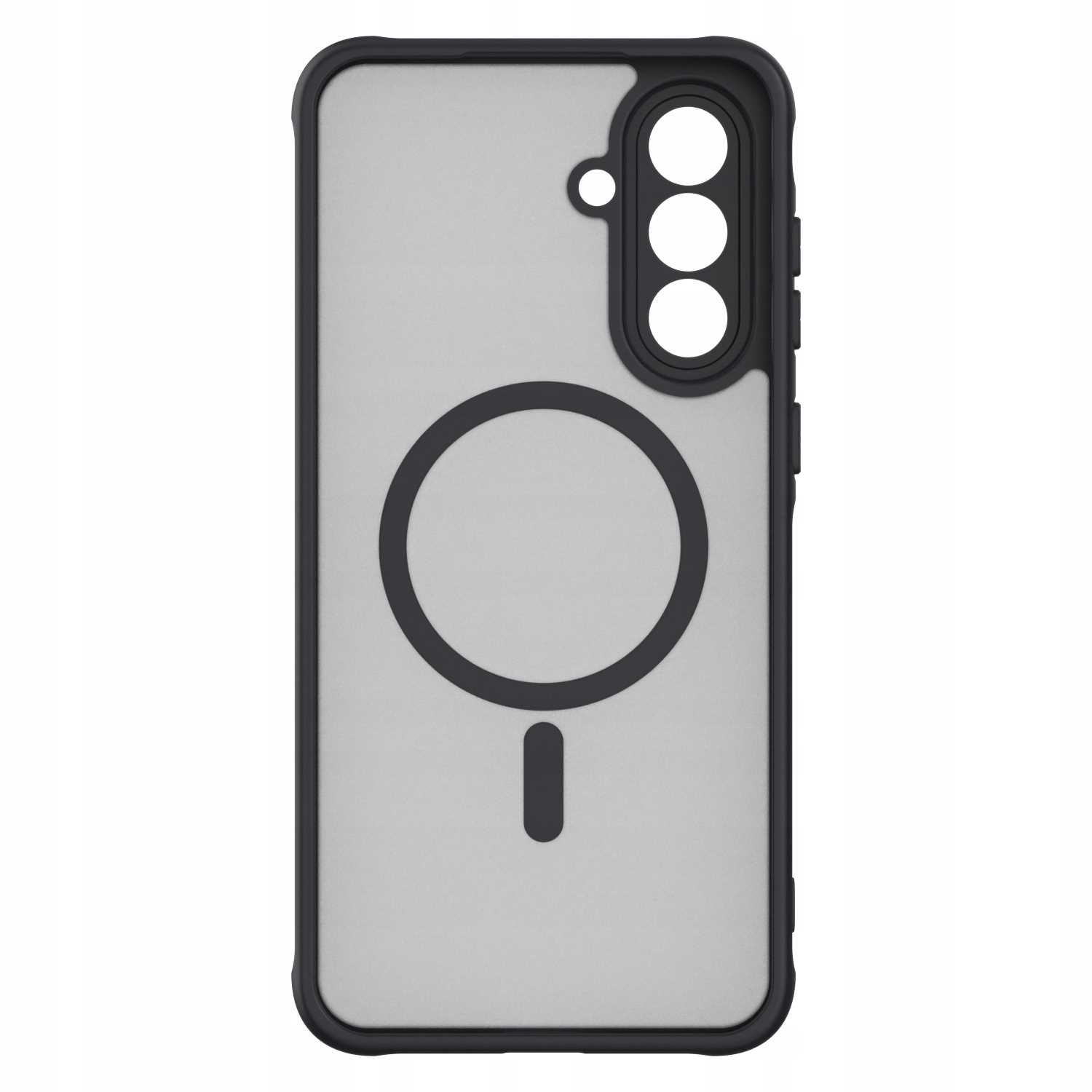 Czarne etui na telefon z szarym tyłem, czarnym okręgiem magnetycznym i aparatem telefonu.