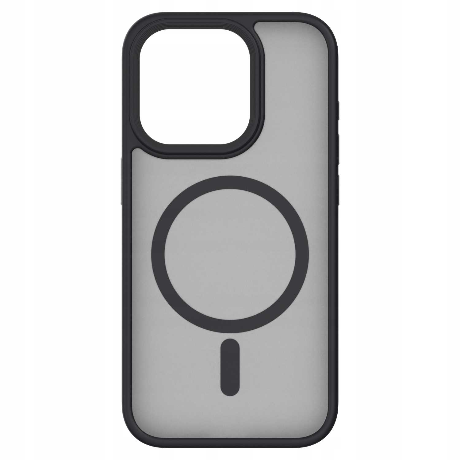 Przezroczyste etui na telefon z czarną obwódką i pierścieniem magnetycznym z tyłu.