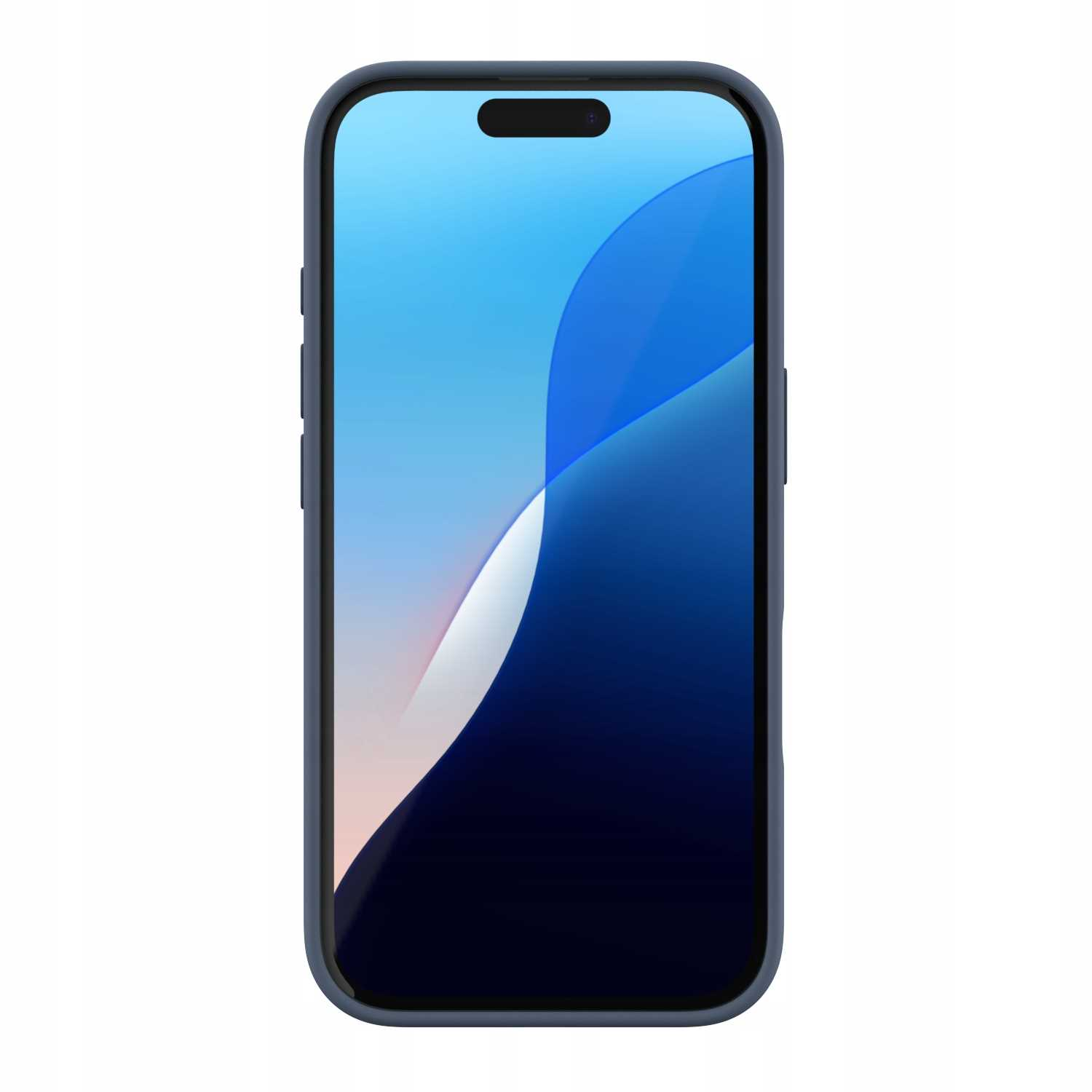 Niebieski telefon z ochraniaczem ekranu. Telefon jest w etui.