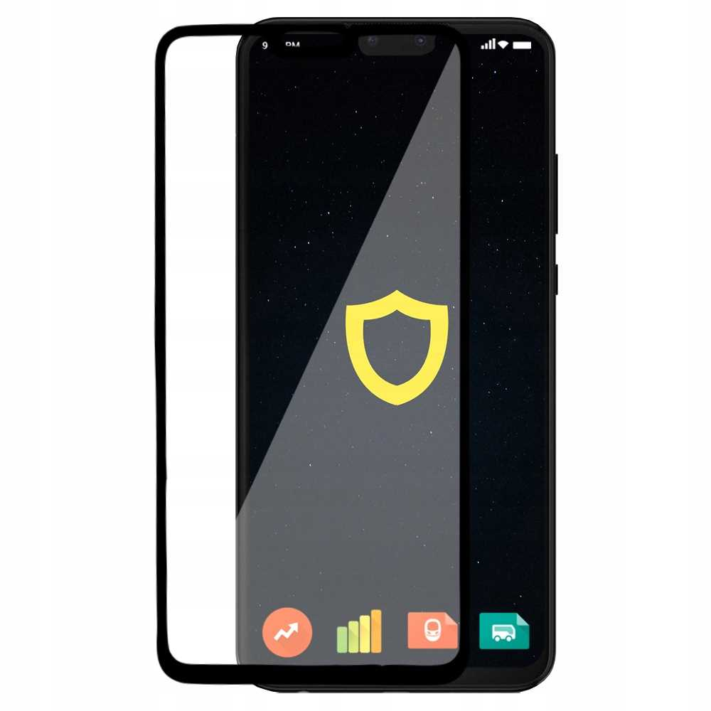 Czarny telefon z ochraniaczem ekranu.